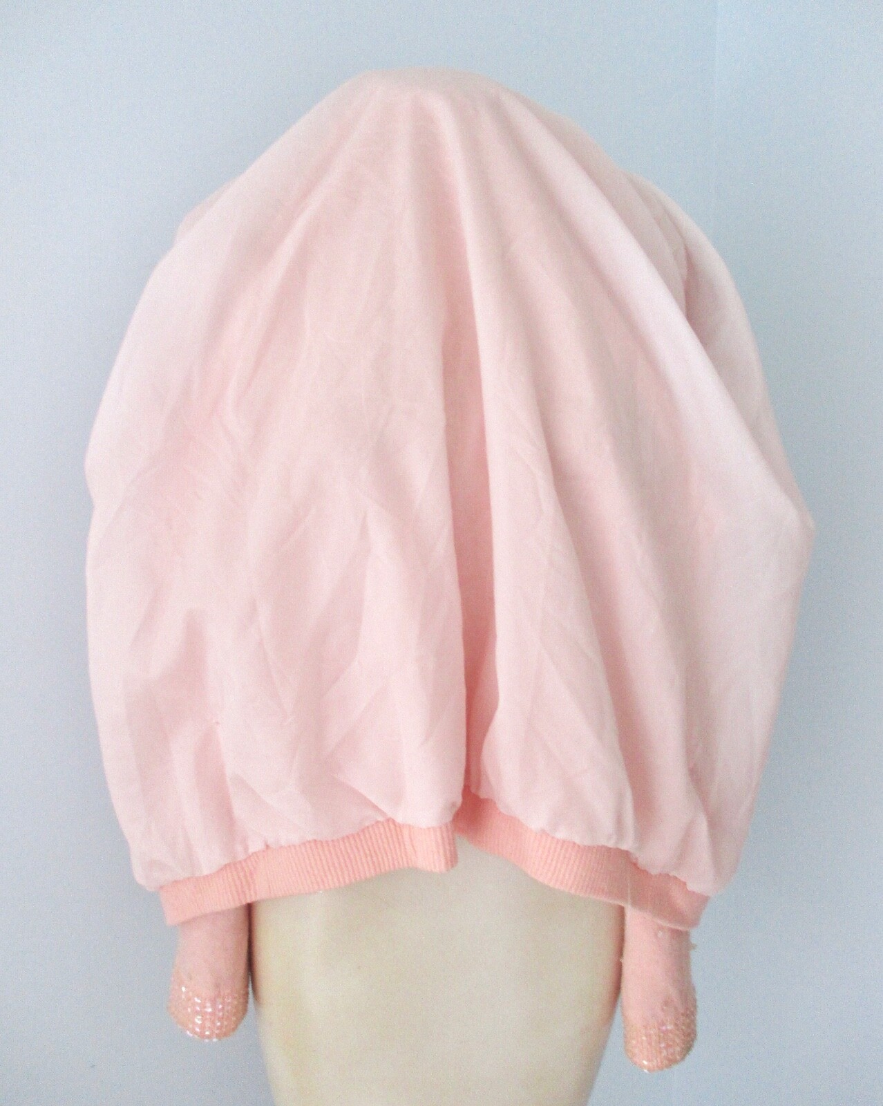 Vtg 50s pink lambswool? clear sequin bombshell cardigan sweater lined 40