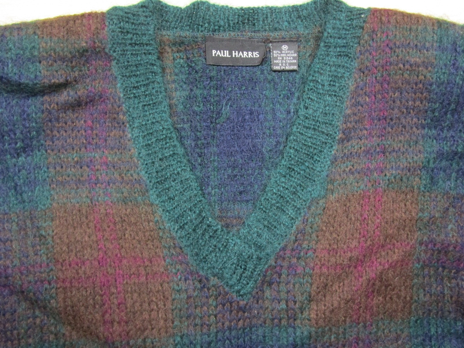 Vintage 90s Paul Harris Mohair Blend Sweater Women’s (M) Shoulder Pads Plaid