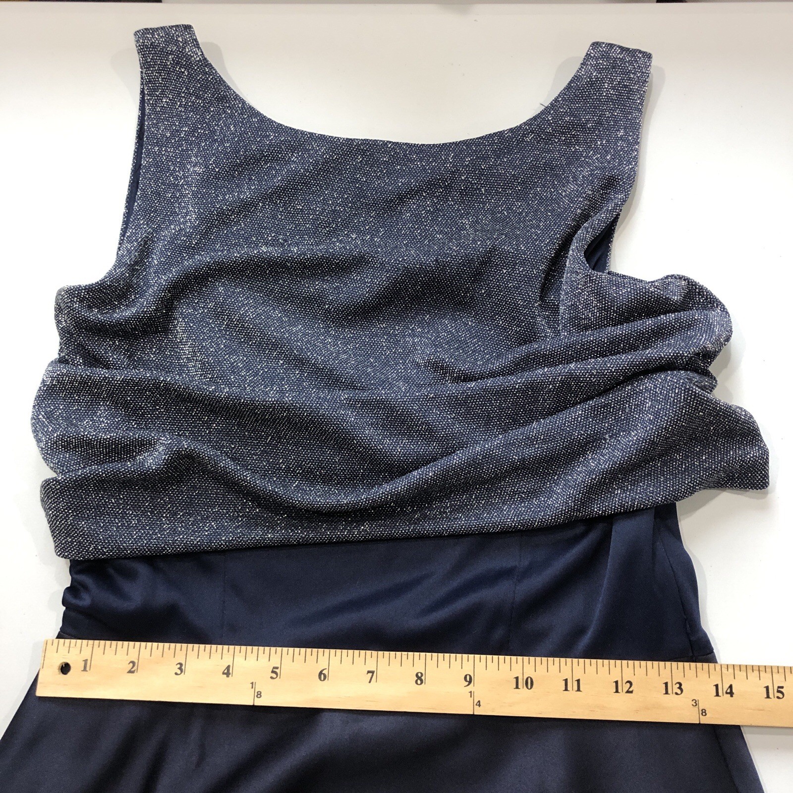 VTG Arianna Ny Rachel Kaye Navy Blue Gray Metallic Top Sleeveless Maxi Dress 6