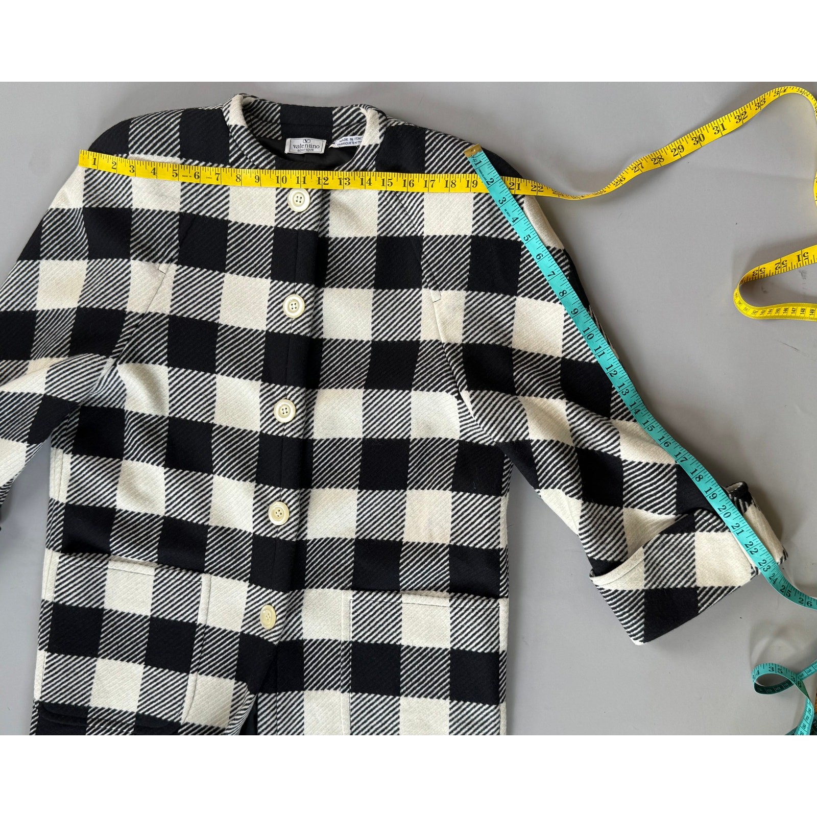 80s Valentino Swing Coat Black & White Check Oversized Shoulder Pads Power Suit