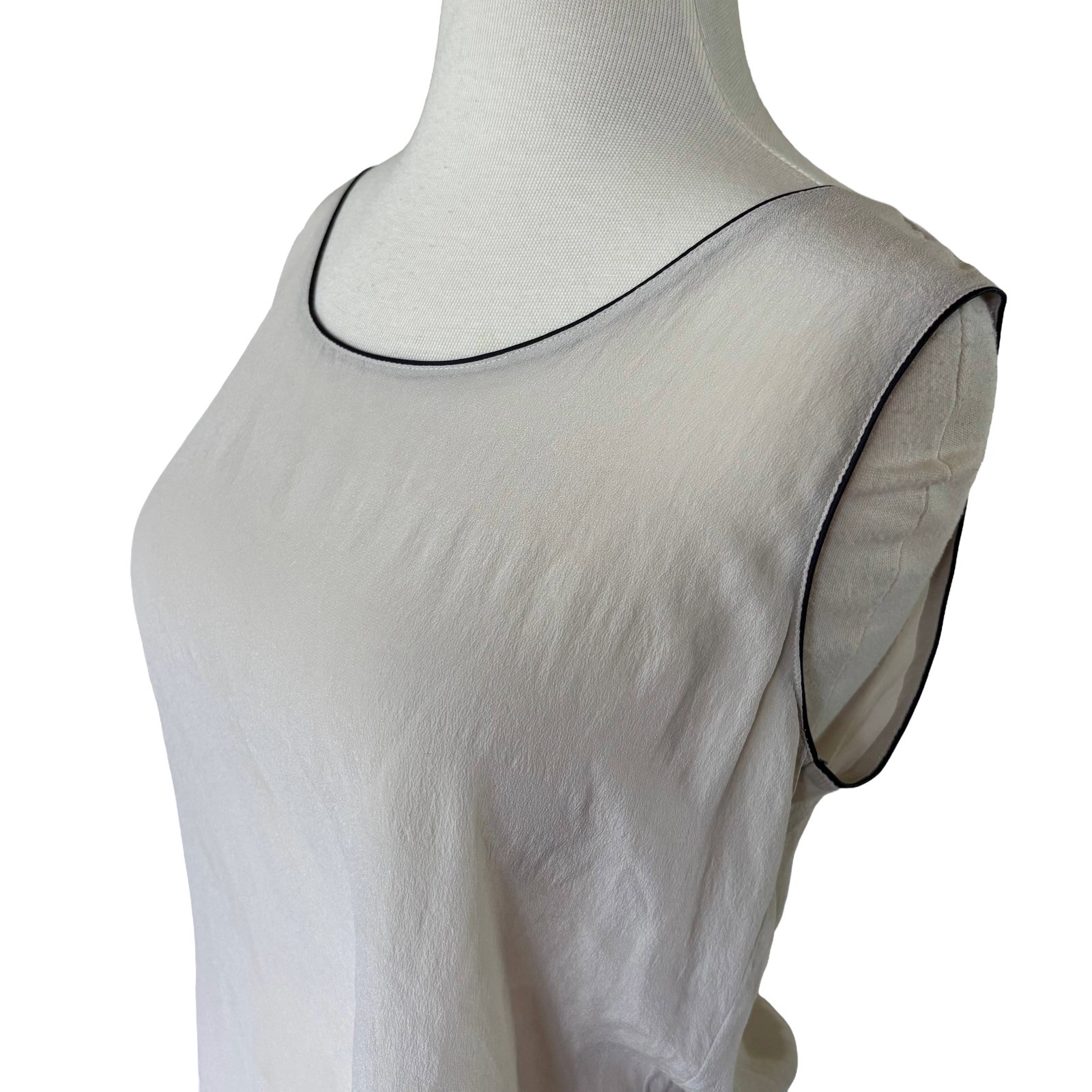 Vintage Semisheer Creme Silk Bogari Signature Loose Tank Top / White Blouse