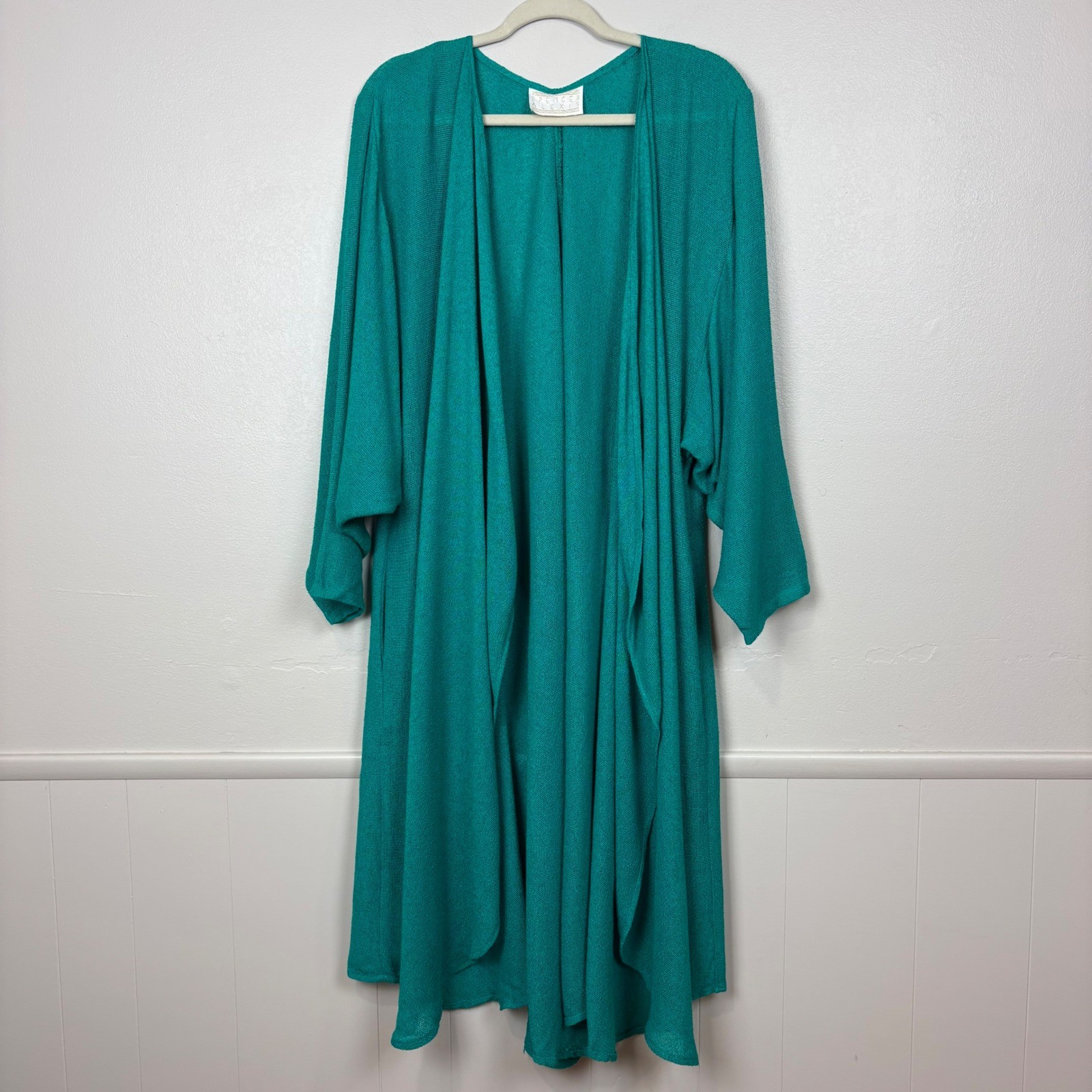 Spencer Alexis Vintage Kimono Inspired Topper Duster Teal Size 16 Dramatic 80s
