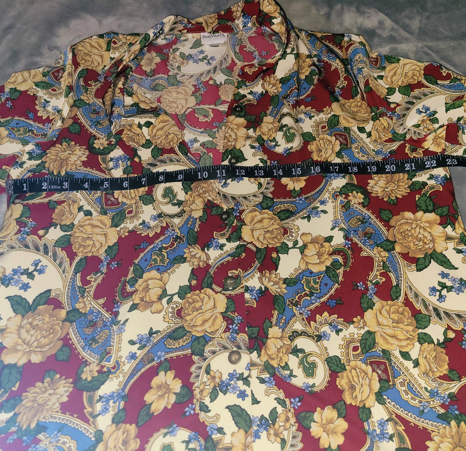 Vtg 1980s Bon Worth Button Up Floral Top Size M