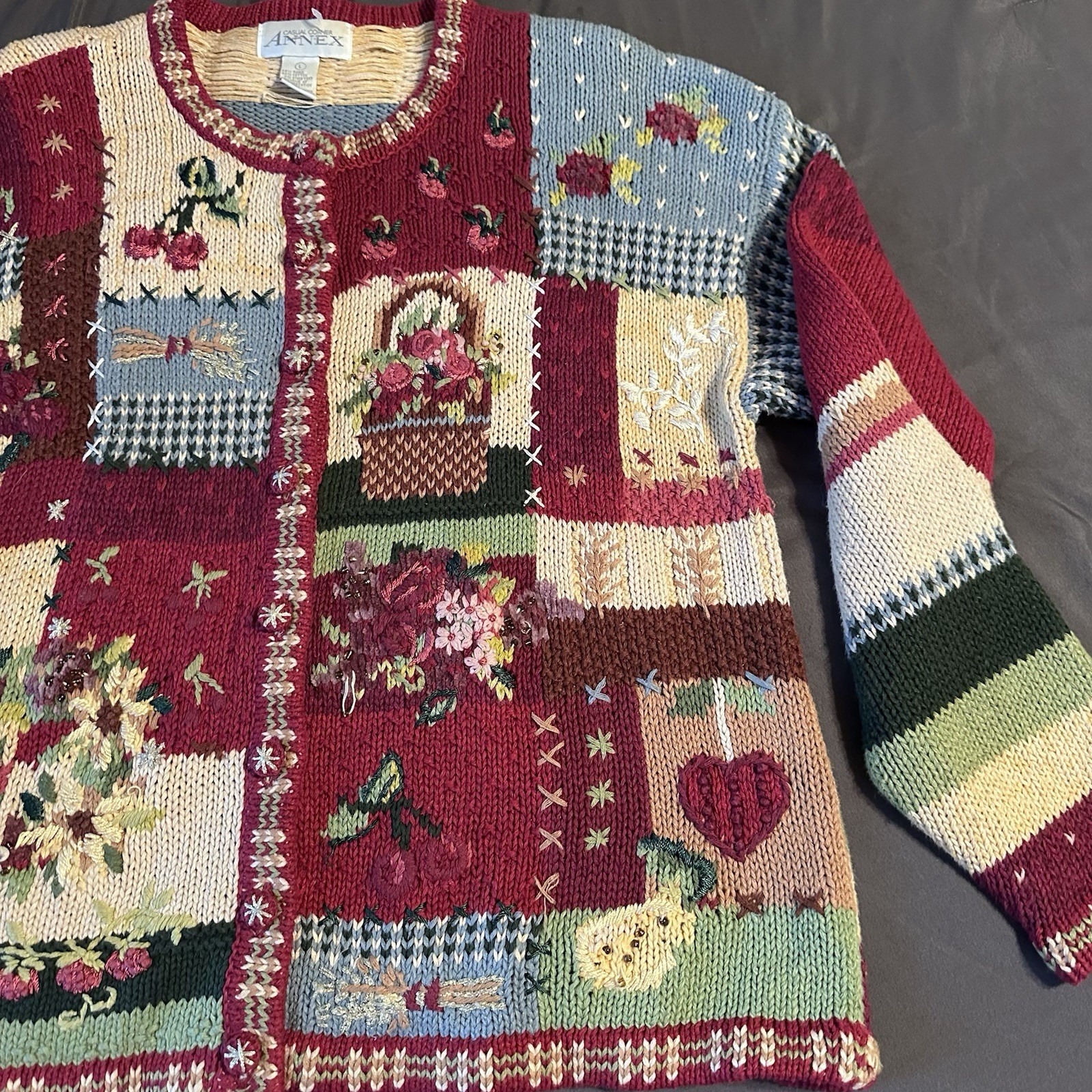 Vintage 90s Casual Corner Sweater Chunky Knit Grandma Cottagecore Large