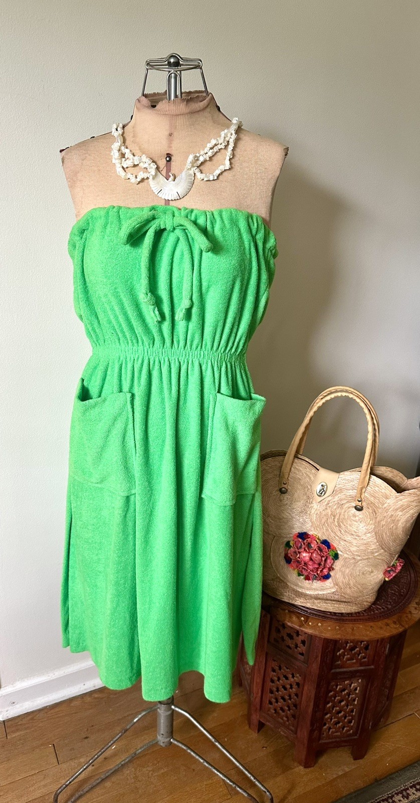 Vintage 70’s Key Lime Green Terry Cloth Dress