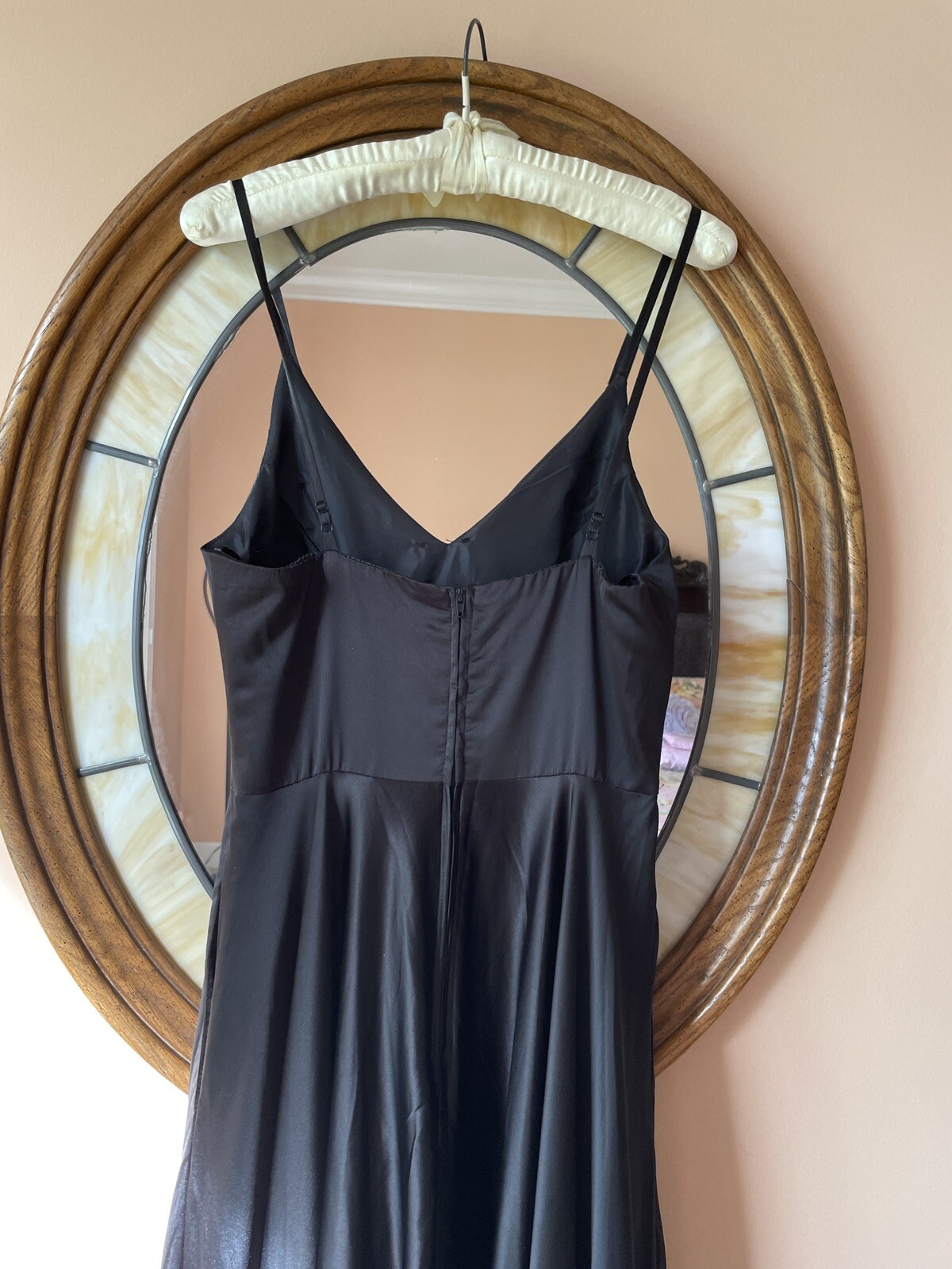Vintage B. Darlin Black Silky Poly Sweeping High Slit Glam Evening Dress S