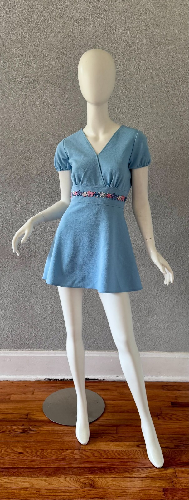 Vintage 60s Blue Mod Go-Go Babydoll Micro Mini Dress M