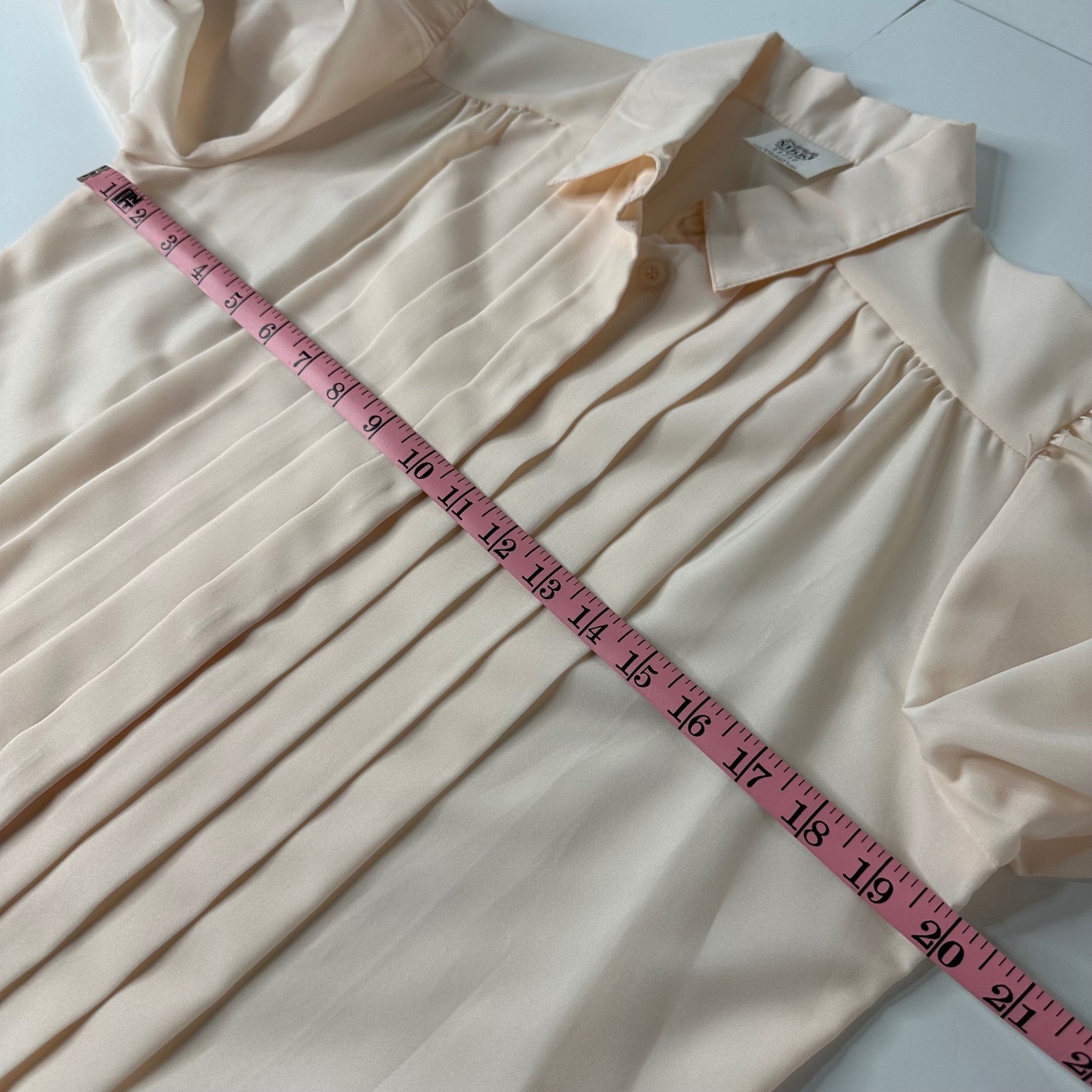 Vtg Nikki Secretary Blouse Peach Pink Pleated Front Puff Shoulder 80s Sz 11/12