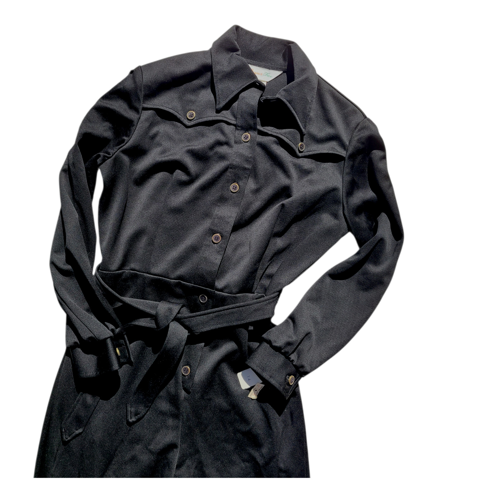NOS Vintage 1970s MOD Womens Polyester Jumpsuit Black Disco Sz M-L Wide Leg