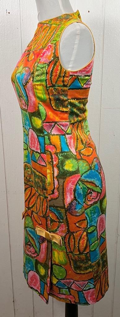 Vintage 1960s Floral Watercolor Art Fitted Dress sz XS by Rafaela Modas