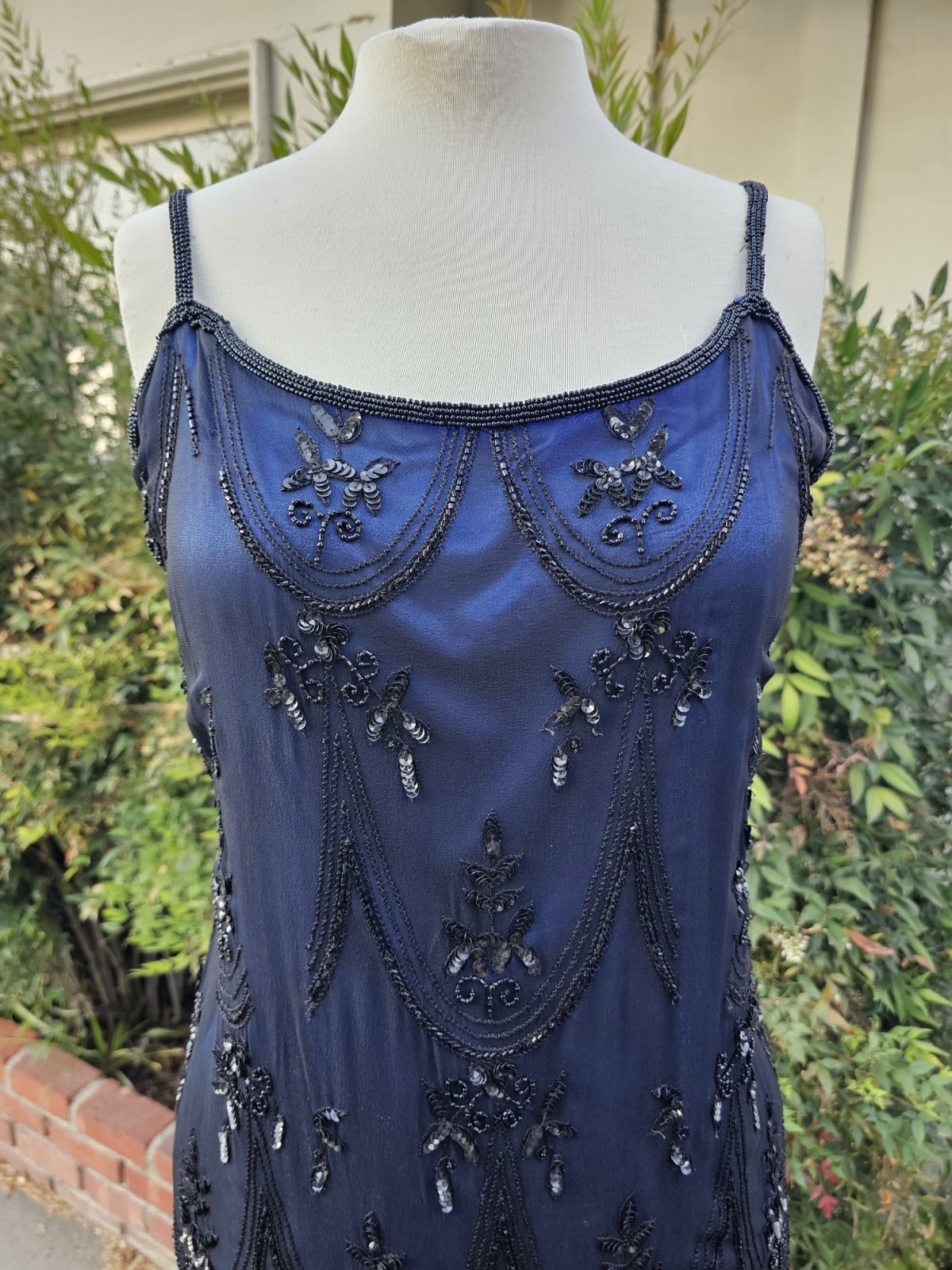 Vintage 1990s SCALA Art Deco Whimsigoth Hand Beaded Formal Evening Prom Gown