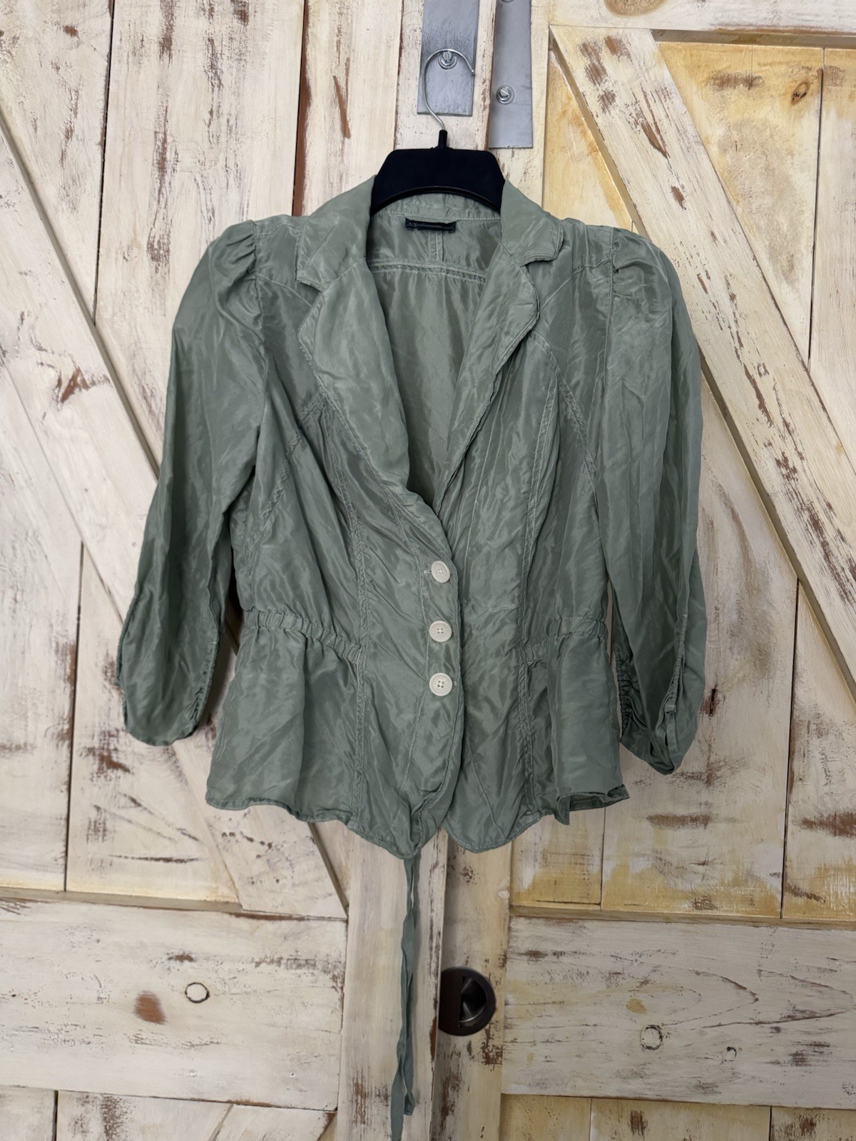 Armani Exchange Vintage Lightweight Peplum Blazer Sage Green 3/4 Sleeves M