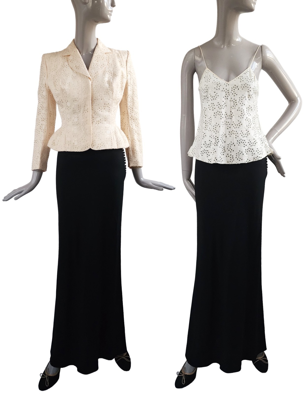 VTG John Galliano S/S 96 Broderie Anglaise Jacket, Top & Skirt Evening Ensemble