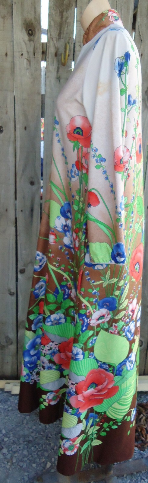 Vtg Silky M 12/14 Maxi Tropical Floral Zippered Lingerie Lounging Robe Polyester