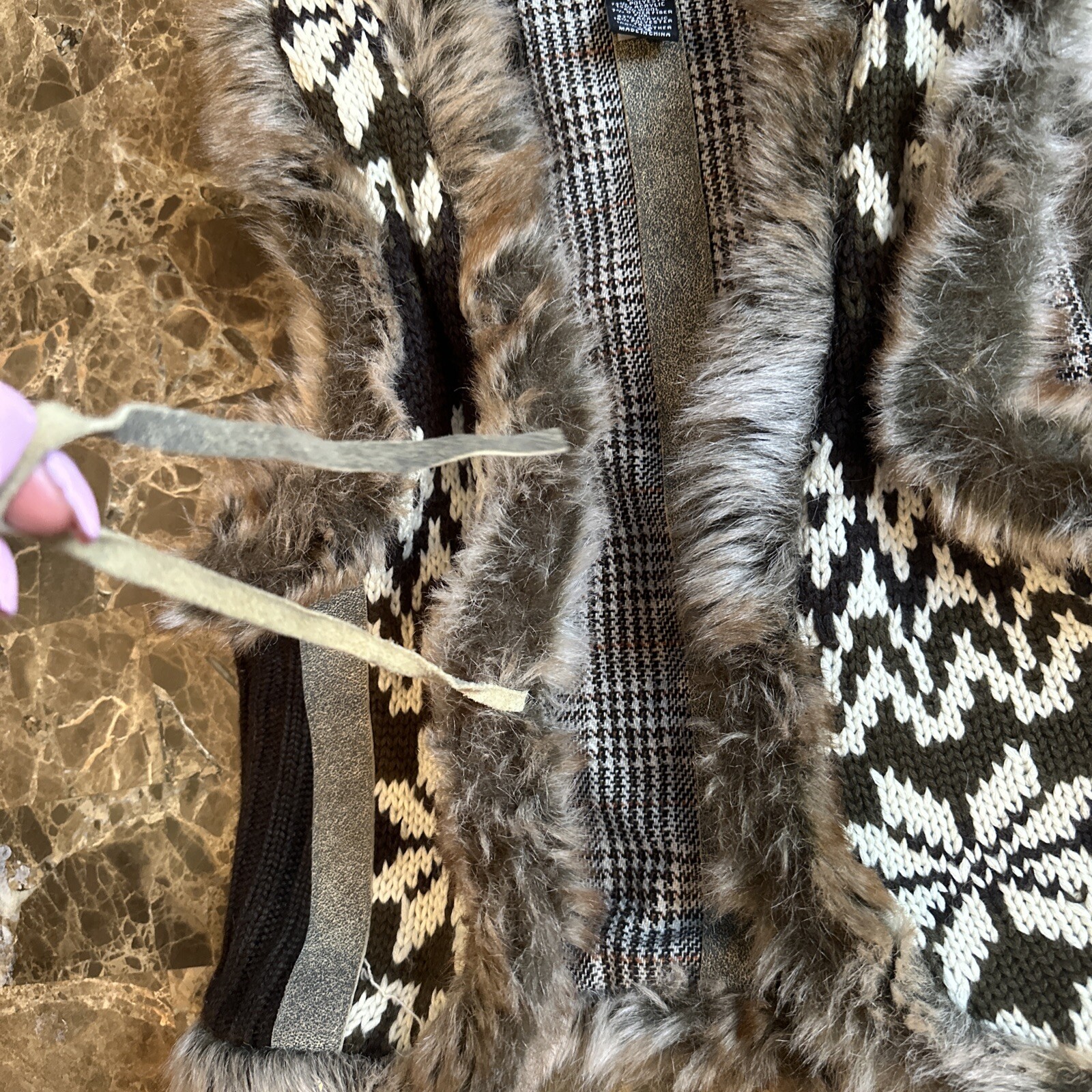Y2K SNOWFLAKE FUR VEST S/M HIPPIE BOHO SKATER GRUNGE WHIMSIGOTH FAIRY WITCHY