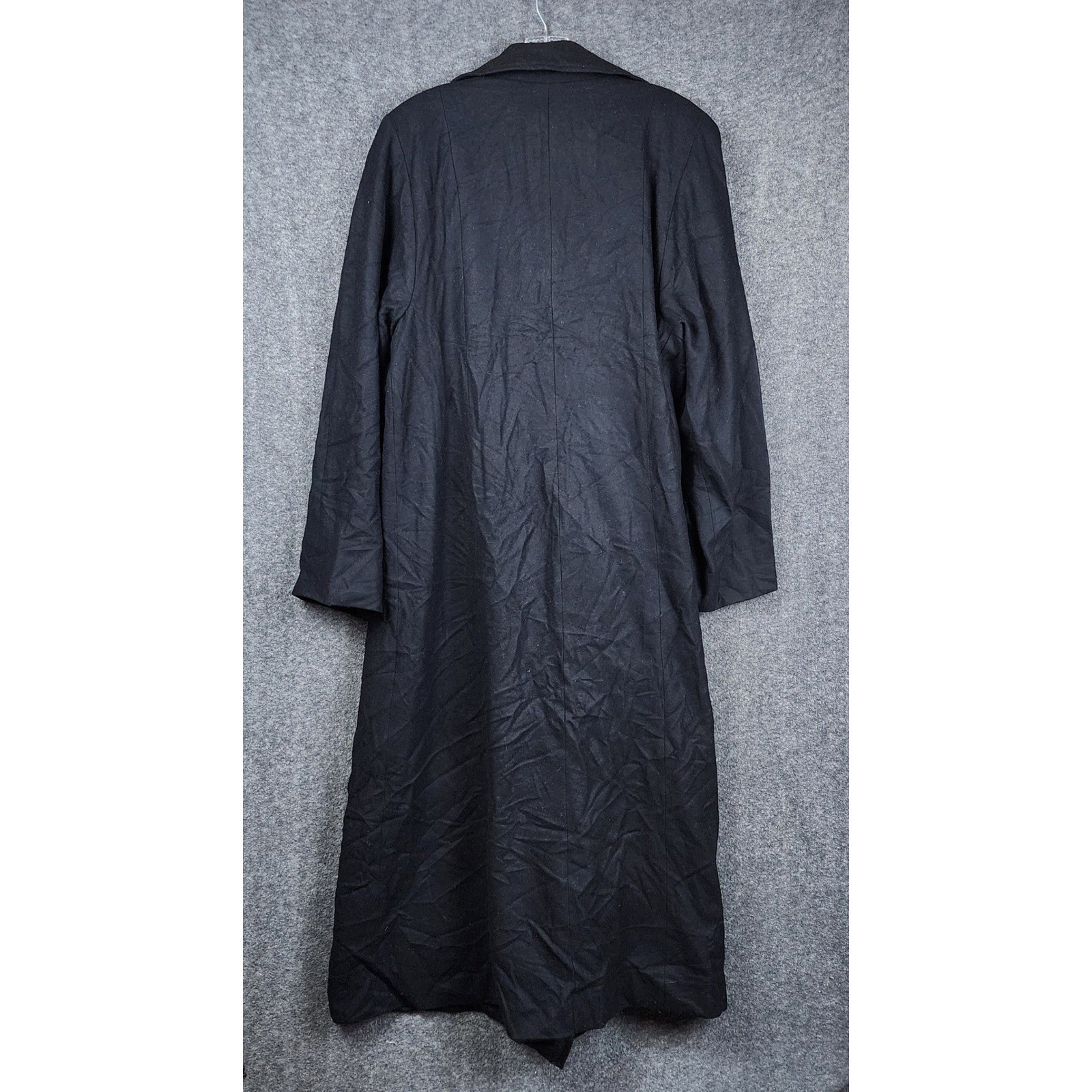 Harve Benard Wool Blend Coat Womens Black Vintage Long Button Front Trench