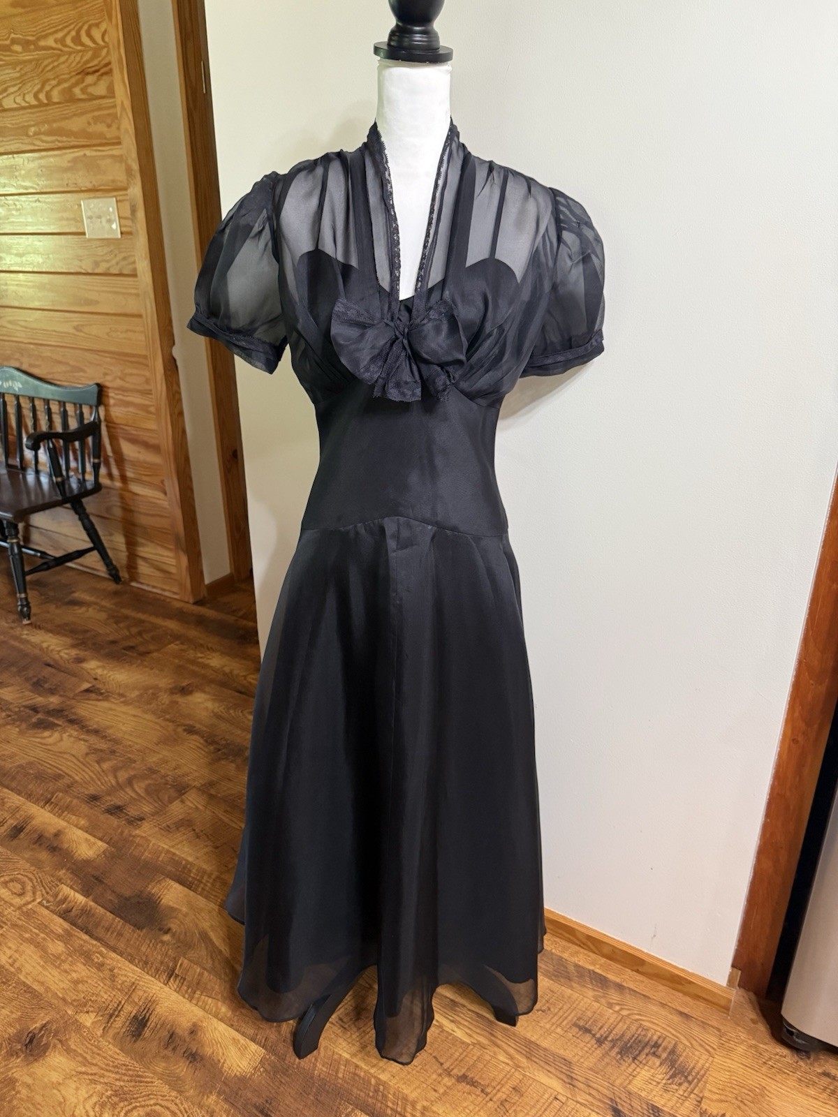 VTG 90s Does 40s 50s The J. Peterman Co 100% Silk Chiffon Midi Dress 10 Pin Up