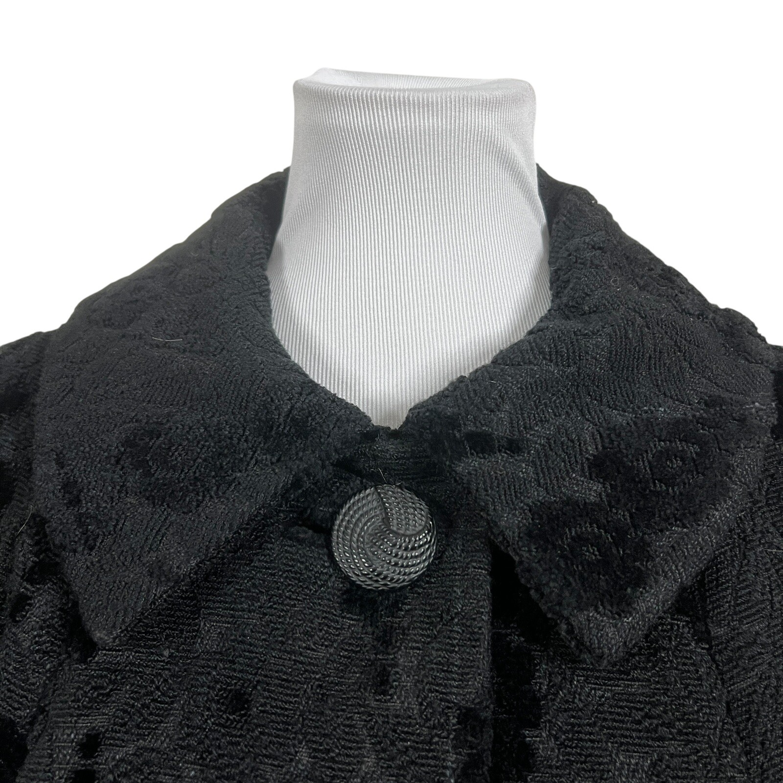 Vintage An Authentic Sandra Sage Creation Textured Coat Black 50s 3/4 Sleeve S/M