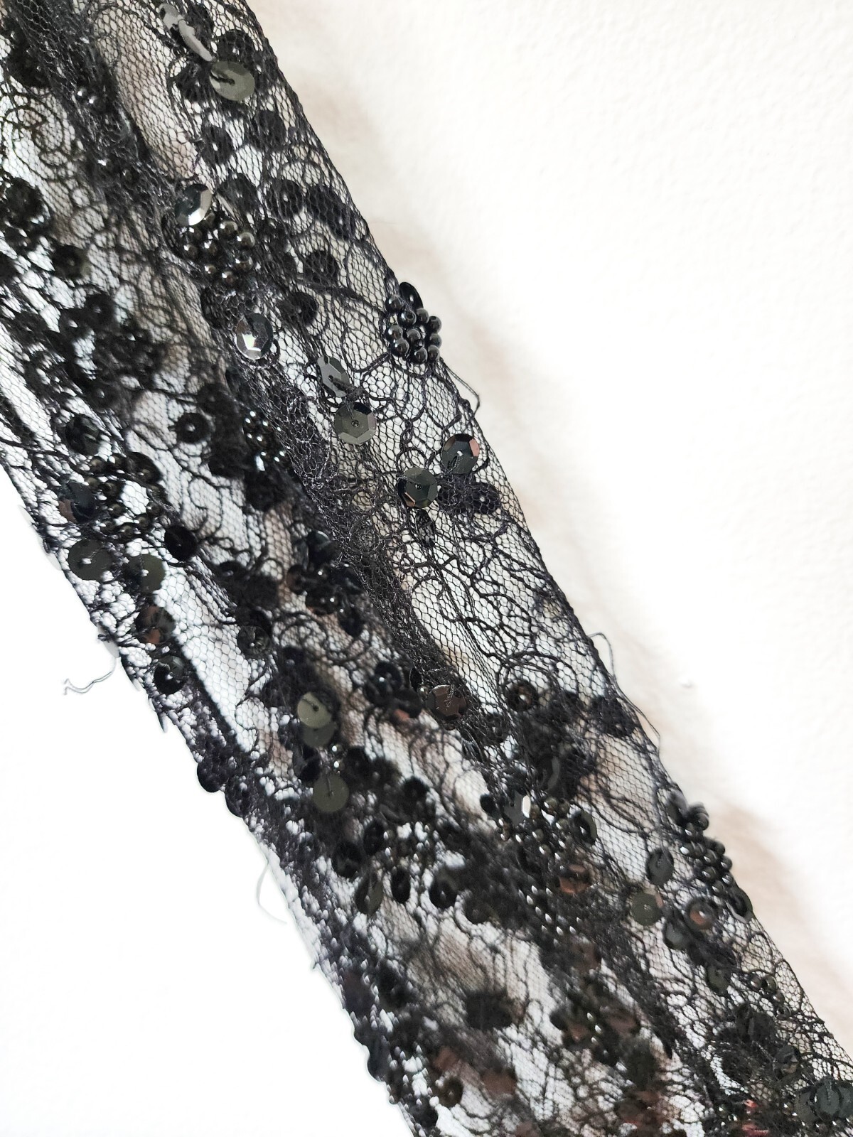 RARE Vintage Saks Fifth Avenue Travilla Ebony Silk Beaded Gown W/ Lace Size 14