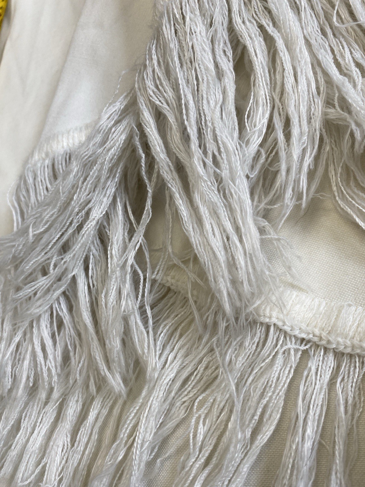 Vintage 70s Open Front Fringe Wrap Coat S/M Ivory Boho Stevie Nicks