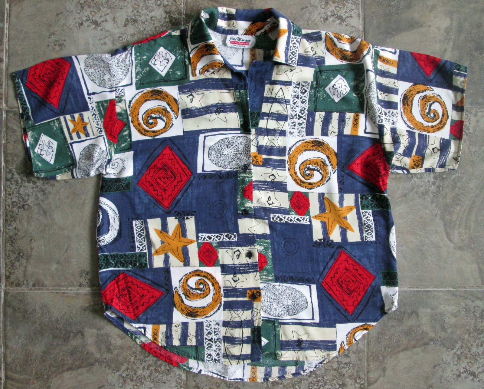 Vintage Jeri Marque C’mon Sportswear Shirt Medium Large All Over Rayon Geometric