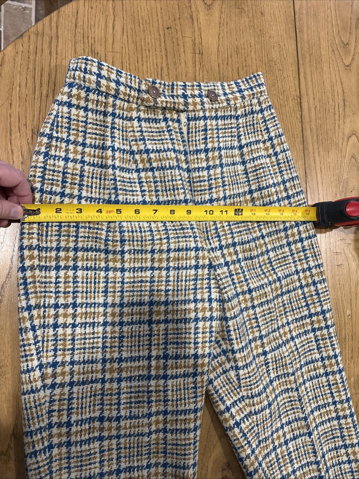1970s Wool Houndstooth Tweed Plaid Women’s Pants Size 10EU Retro Cool!