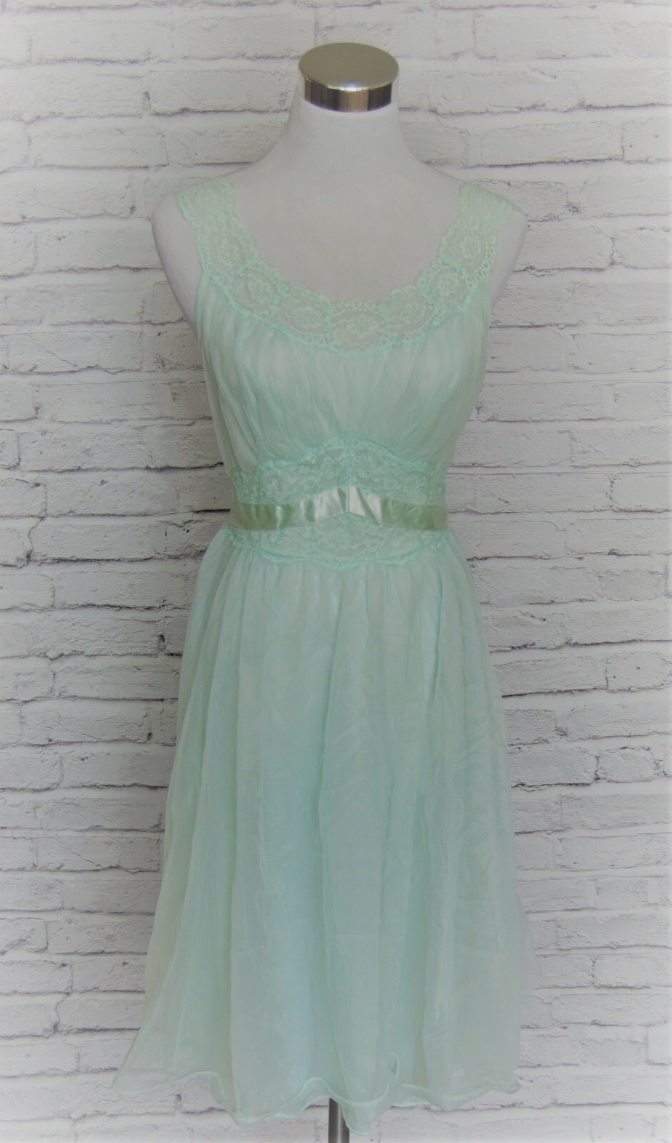 Vintage Vanity Fair Peignoir Set Sheer Nylon Nightgown Aqua Green 32 S / M #38