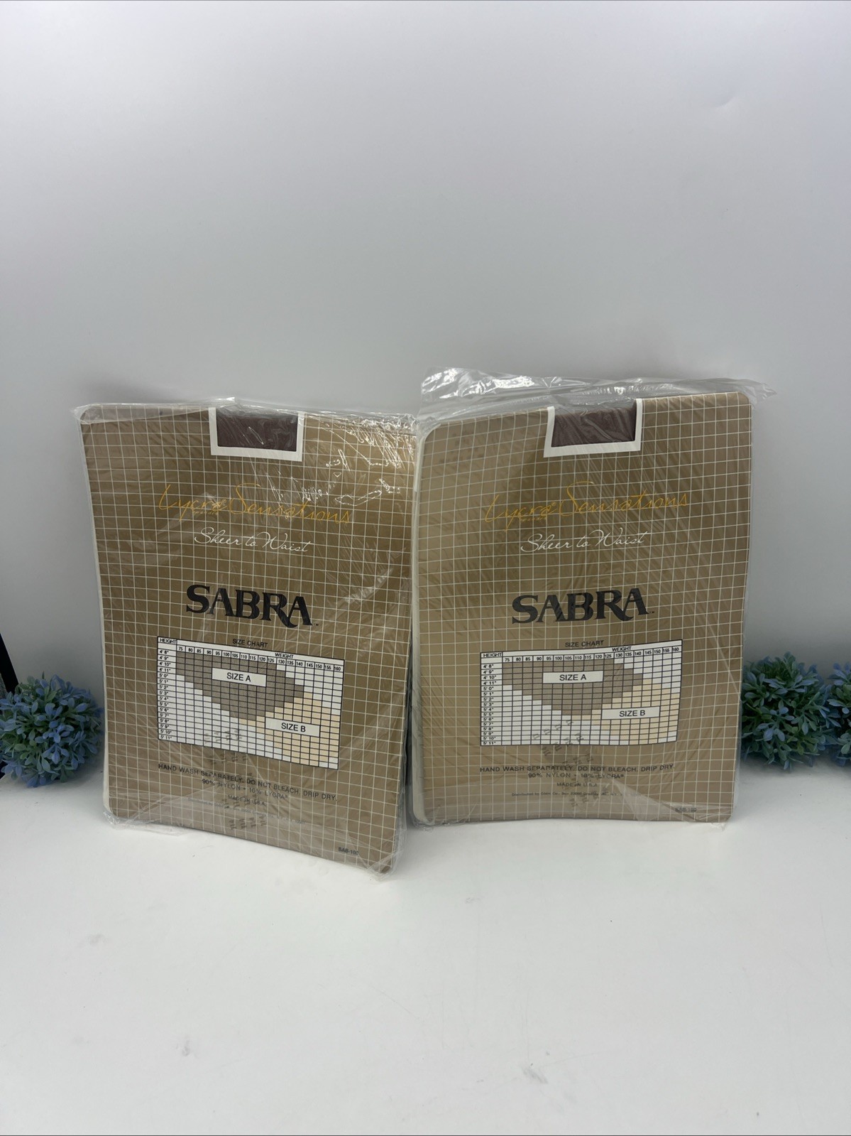 2 VTG Sabra LycraSensations Pantyhose Size A Taupe Sheer To Waist Sandalfoot