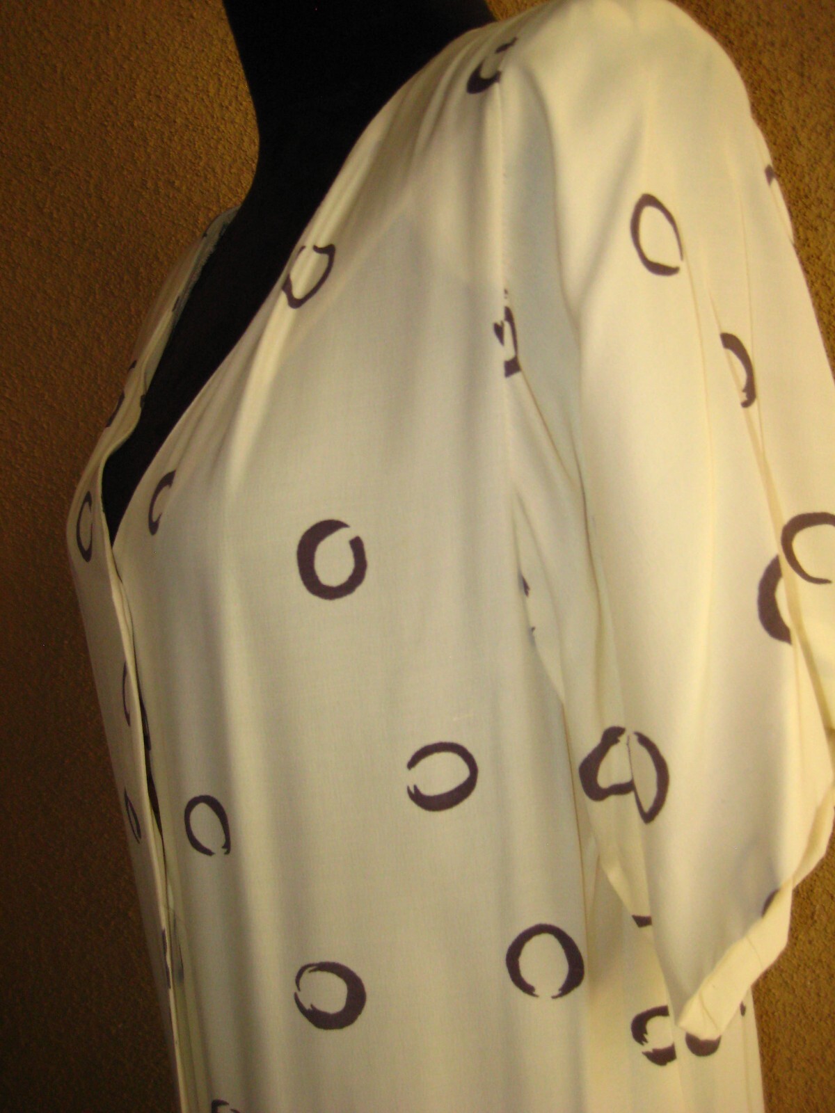 Vintage Warren Z I Magnin 80 cream abstract circles padded shoulder sheath dress