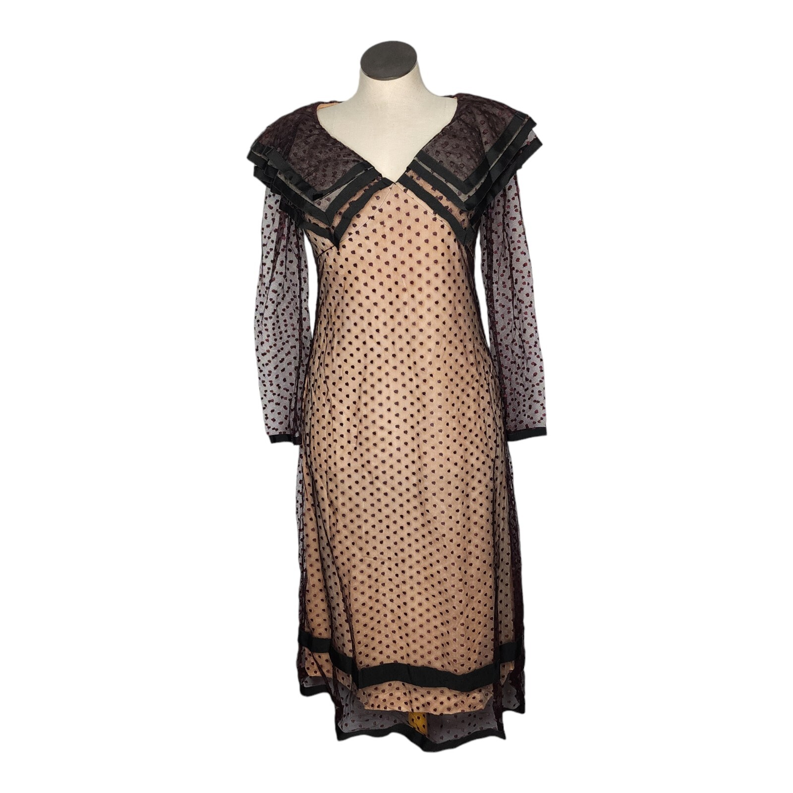 Vtg 60s Don Luis De Espana Black Burgundy Polka Dot Dress Size 14 READ!!! RARE