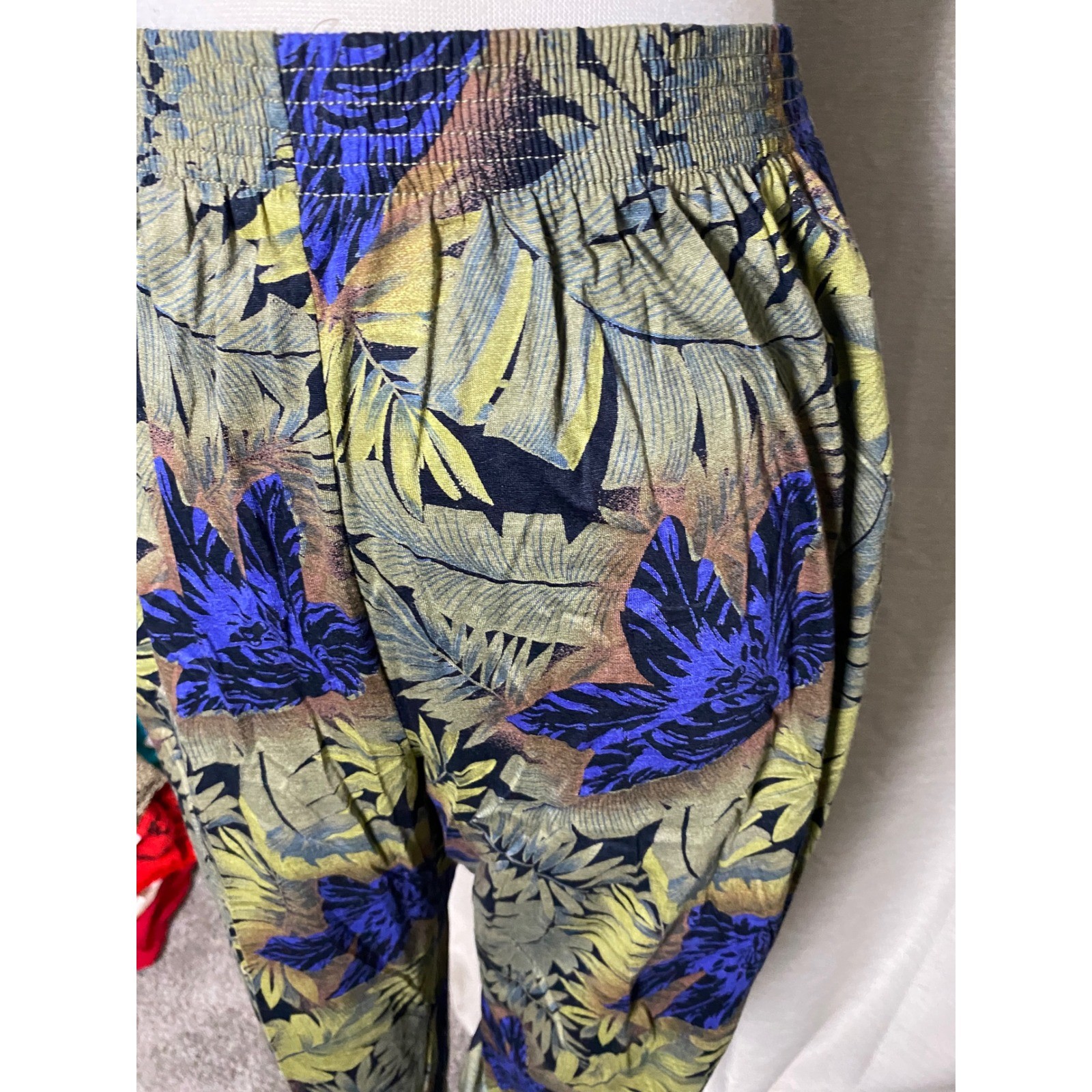 Vintage Karen Kane 80s Tropical Floral High Waist Tapered Pants Green Purple L