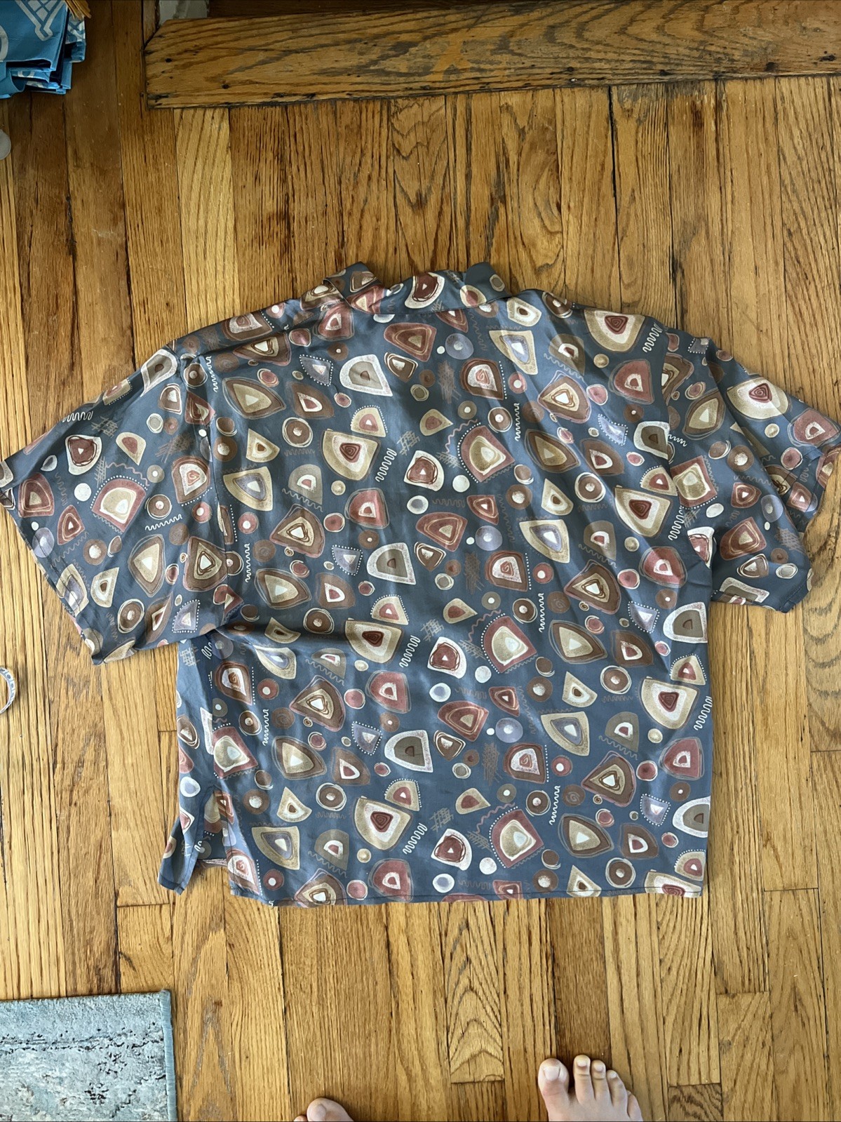 Silk Mist VTG 90s 100% Silk Shirt Abstract Art Print Button Up Shoulder Pads L