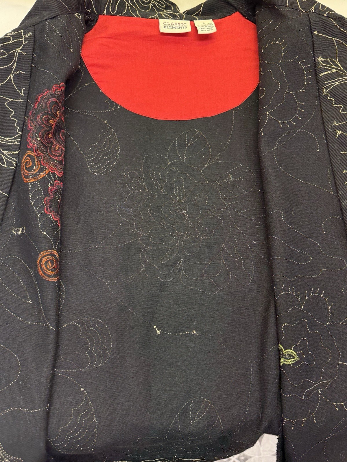 Vtg Classic Elements Jacket Embroidered Black Floral Women’s Size L