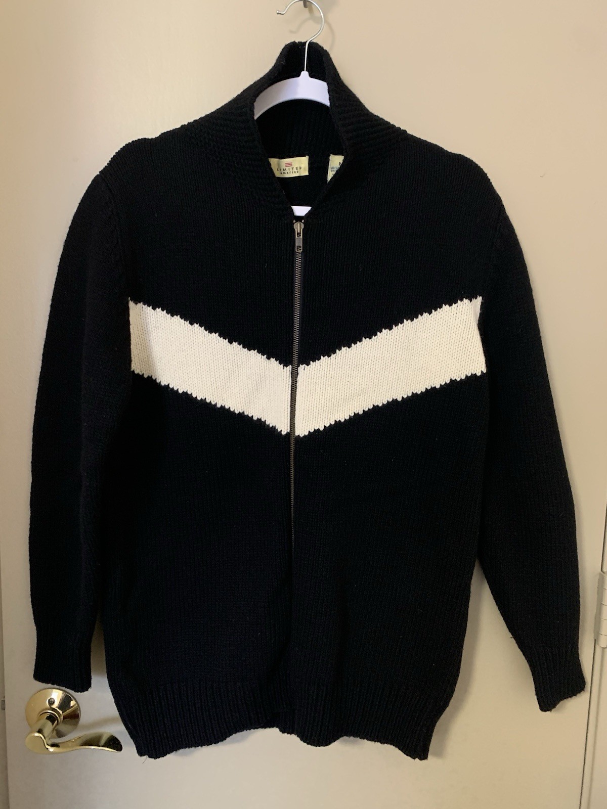 Vtg Limited America Knit Lambswool Black & White Sweater Size M Made In Italy
