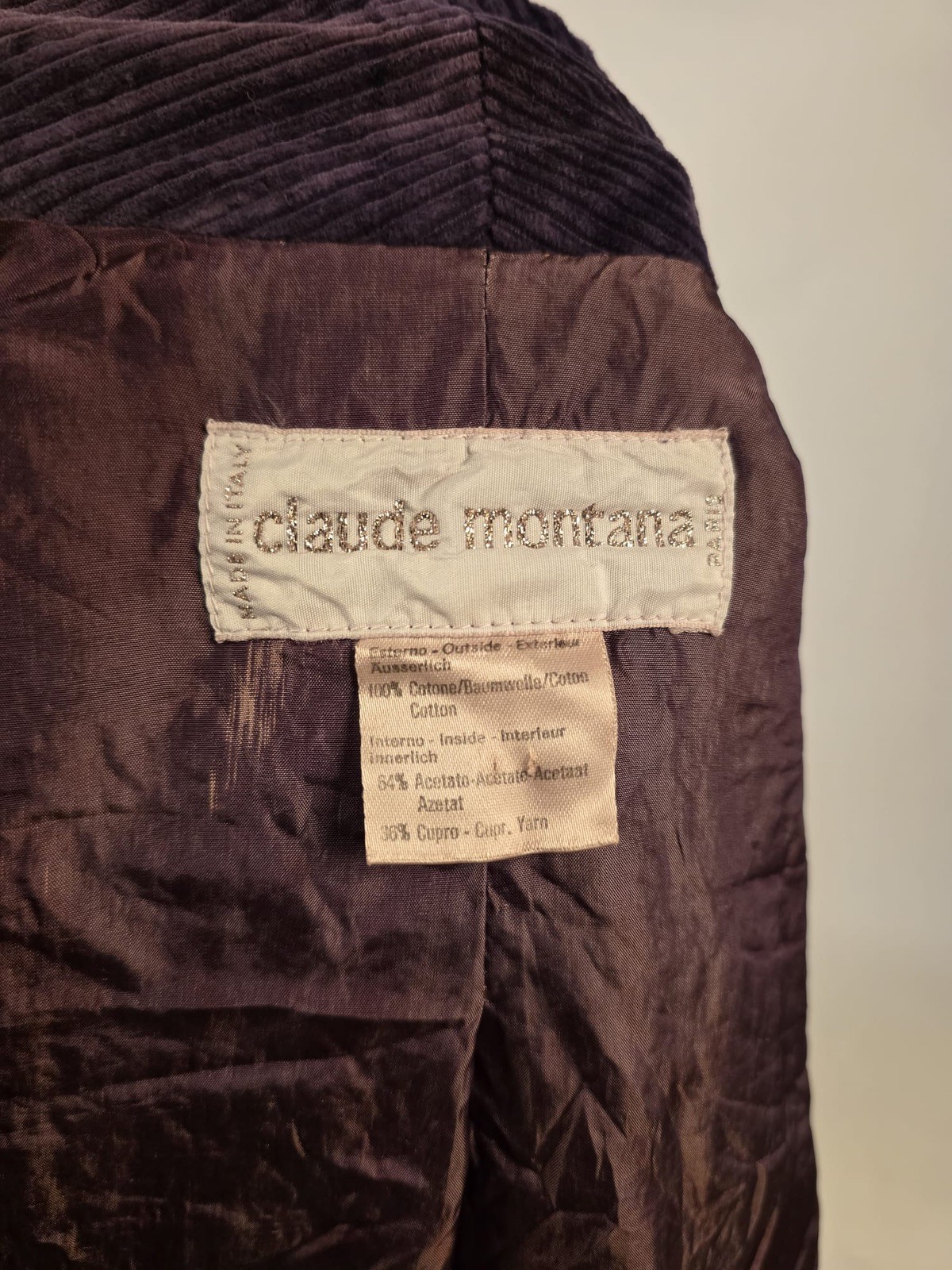 VINTAGE LATE 1970’S DESIGNER CLAUDE MONTANA PURPLE CORDUROY JACKET