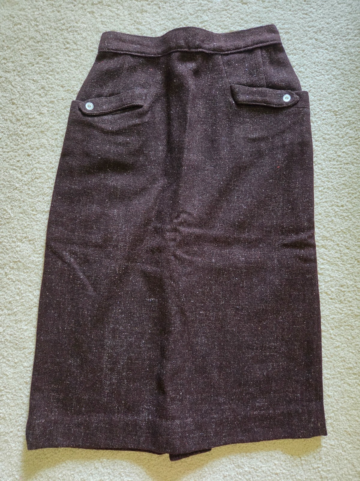 Vintage Woman’s Skirt 100% Wool Home Sewn 1960’s Brown with White Flecks