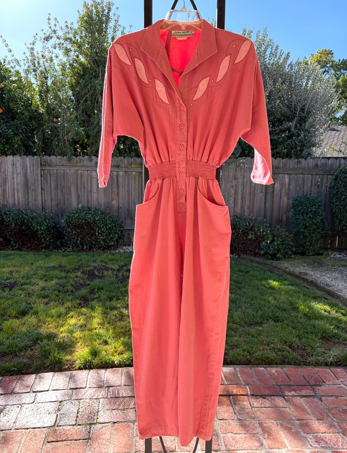 Vintage 1990s JOAN WALTERS Petite Salmon Pink Pleather Inlay Jumpsuit XS/S /166