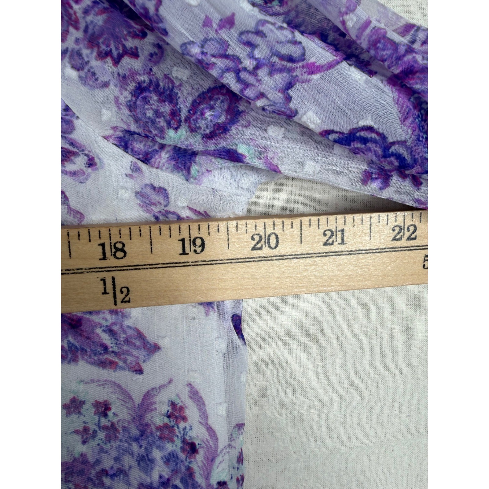 Loft Floral Clip Puff Long Sleeve Blouse size Small White/Purple