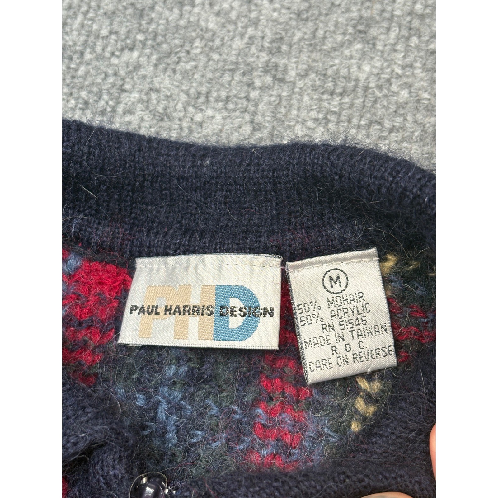 Vintage Paul Harris Design Mohair Blend Plaid Zip Up Cardigan Sweater Medium