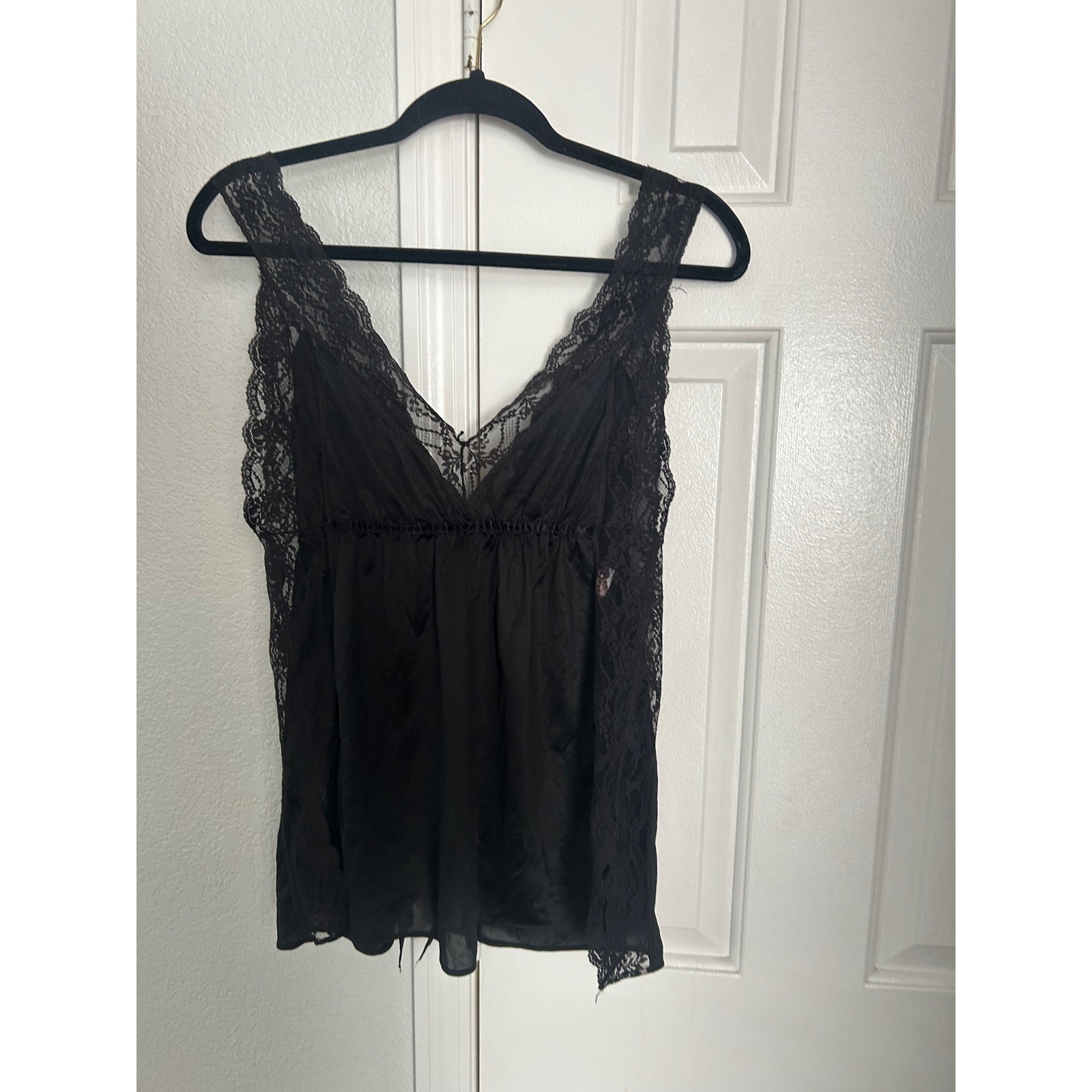 Vintage Pandora Lingerie Black Lace Babydoll Camisole Top Empire Waist Medium
