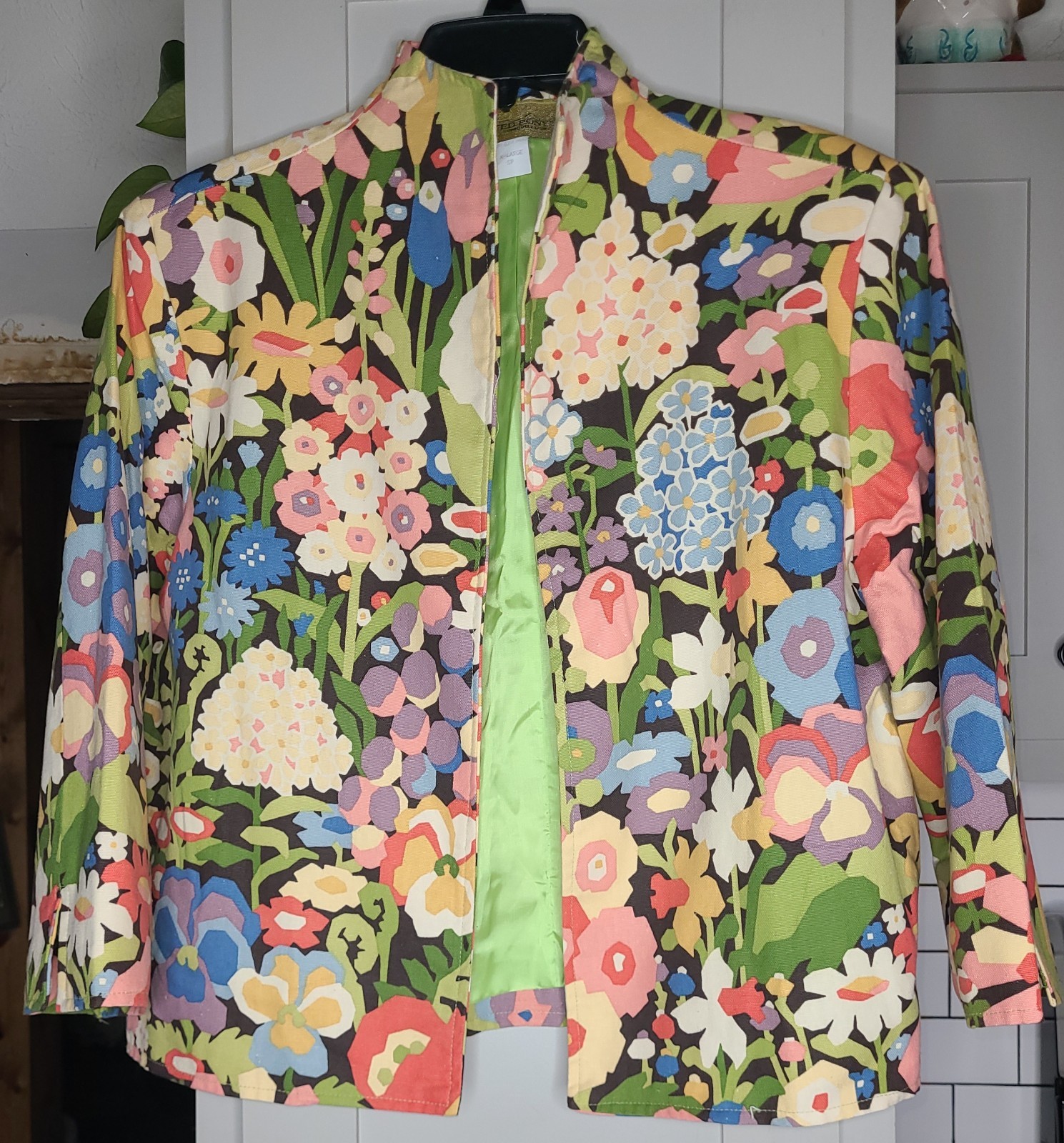 Vntg Jacket Painted Pony Floral Print Cotton Womans XL SP