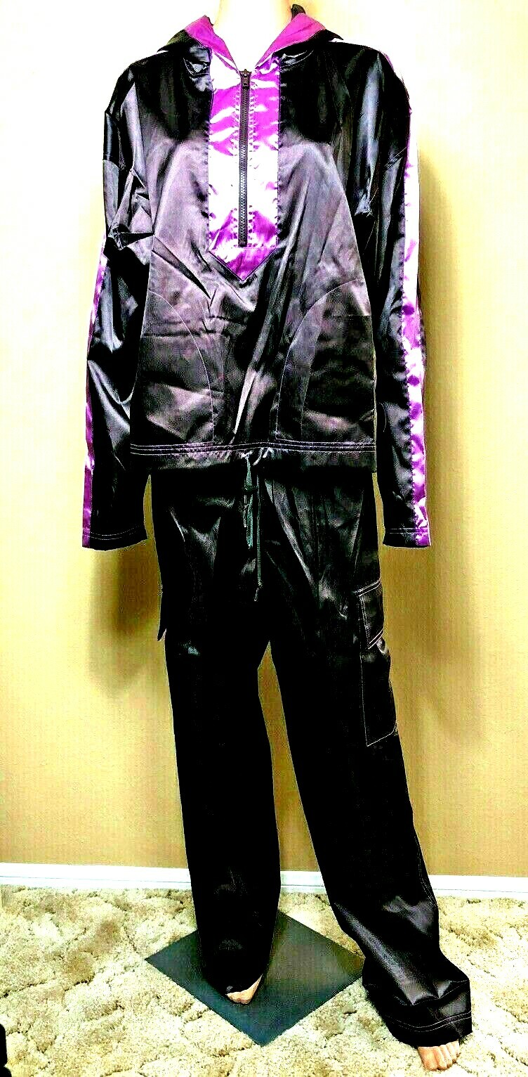 Vintage MTV Grind Sports Track Suit Purple Stripe Rap 80s Polyester Taiwan M
