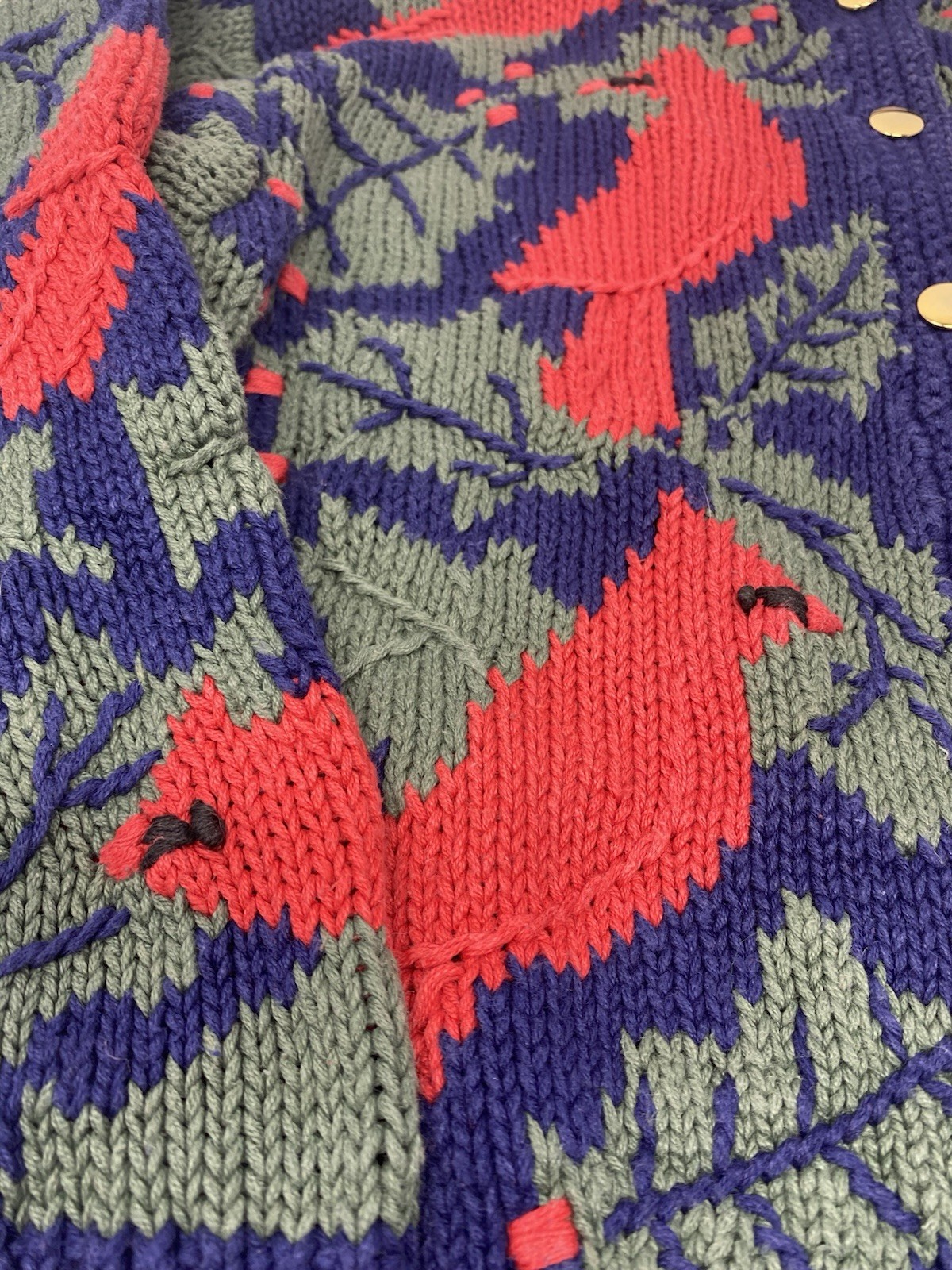 Vintage Orvis Sweater Cardigan Cardinals Brass Buttons Women Small Holiday