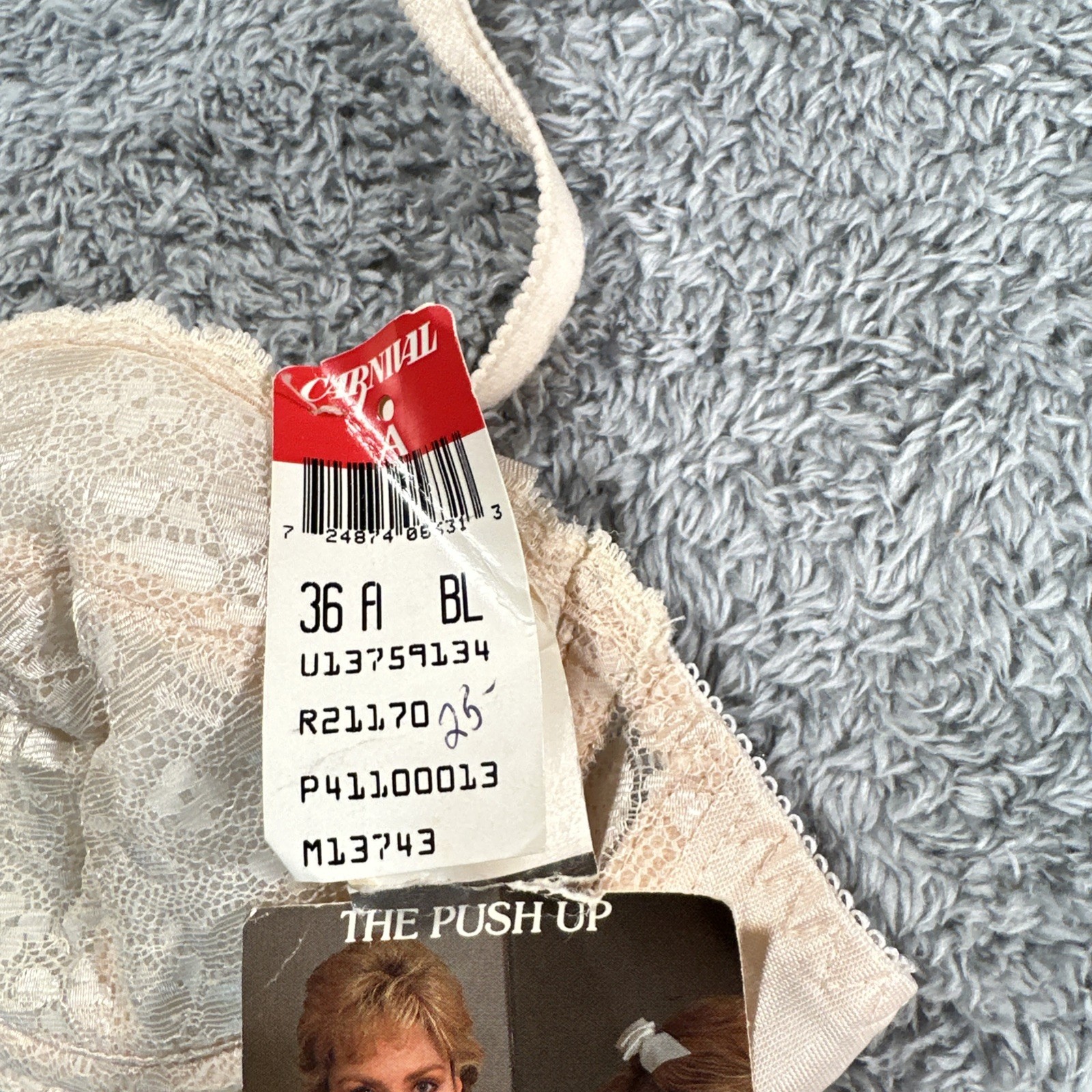 Vintage Carnival Bra – 36 A The Push Up Lace Nylon Beige 1970s Pearls