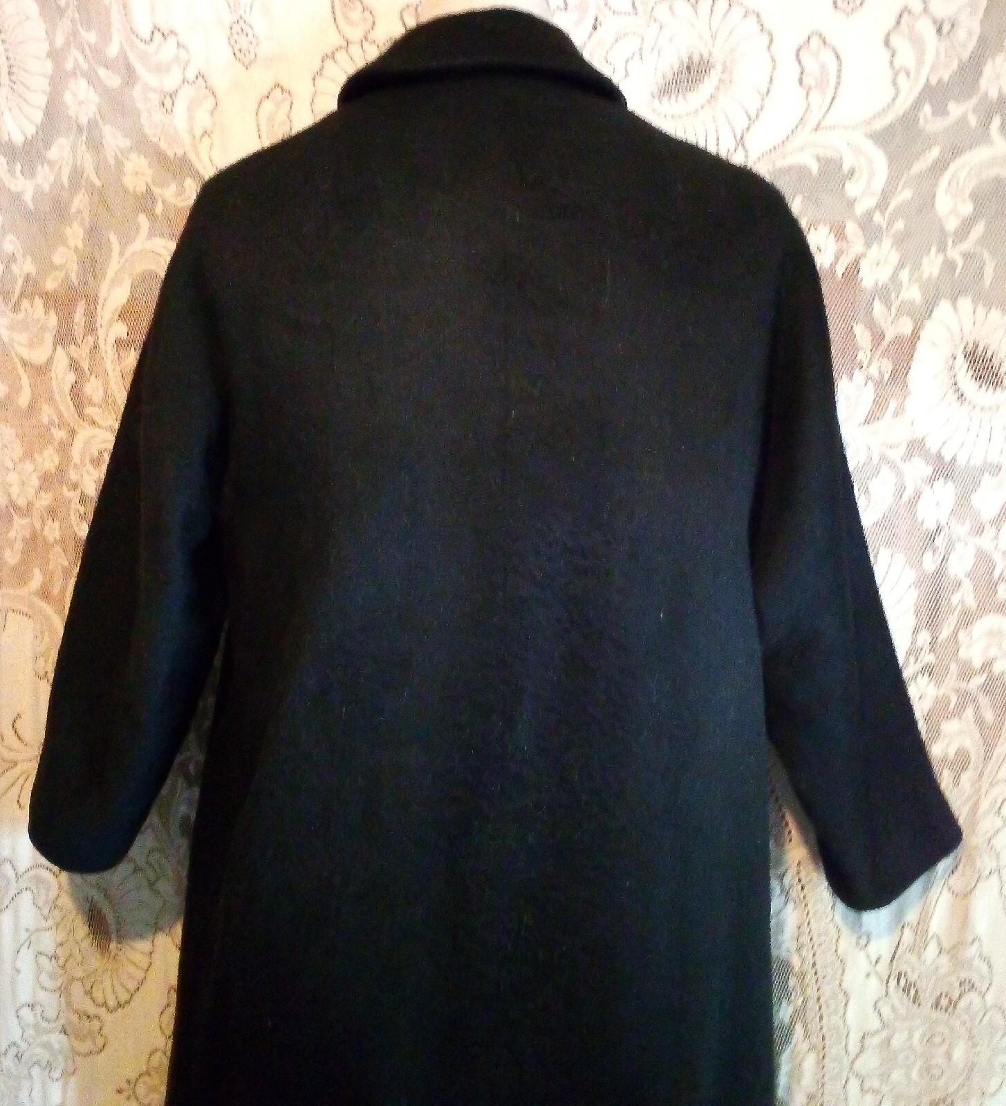 VTG 50s Moordale Fancy Mohair Wool Charcoal Black Coat w Floral Satiny Lining S
