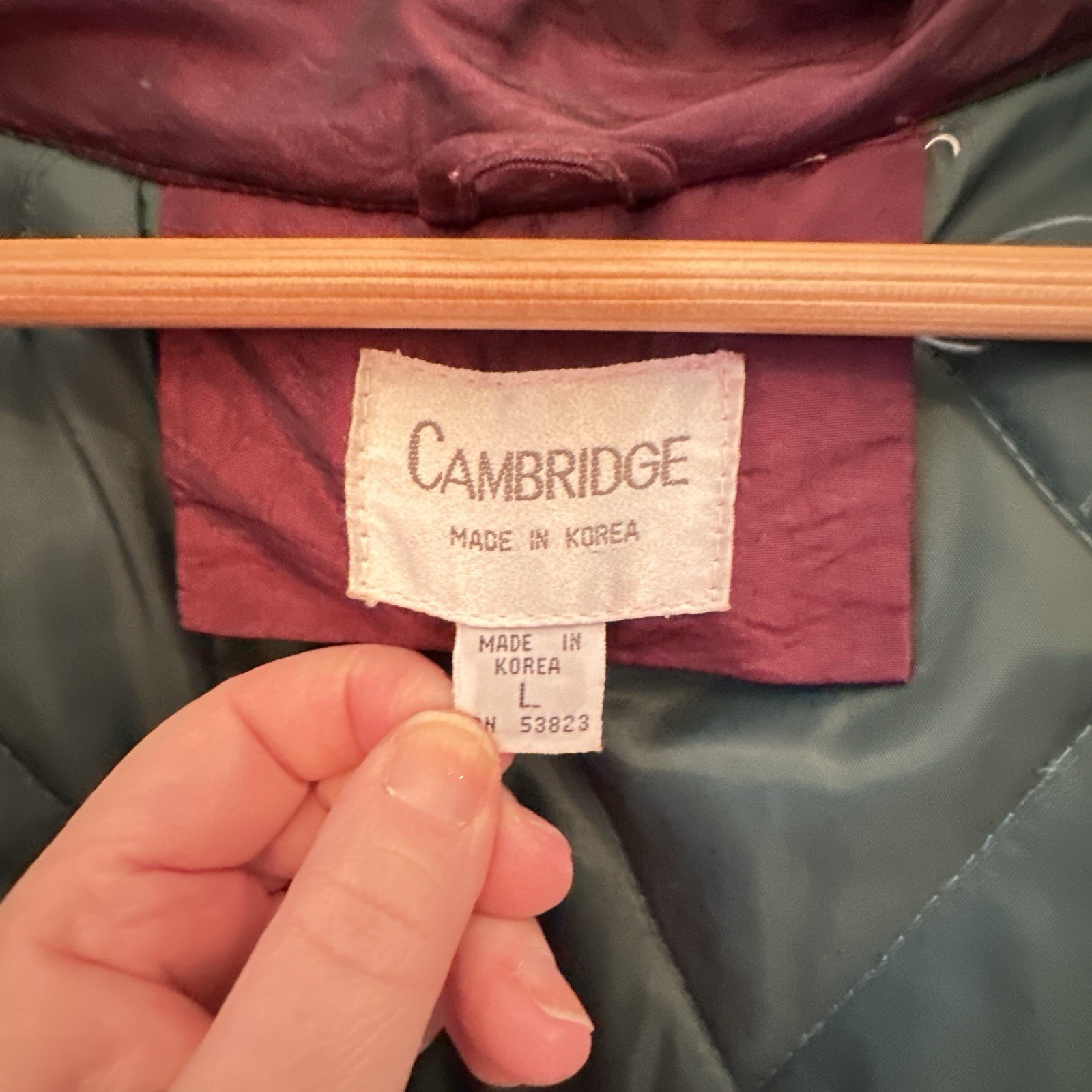 Vtg 90s Full Length Puffy Coat Cambridge Hunter Green Burgundy Sz L Korea Womens