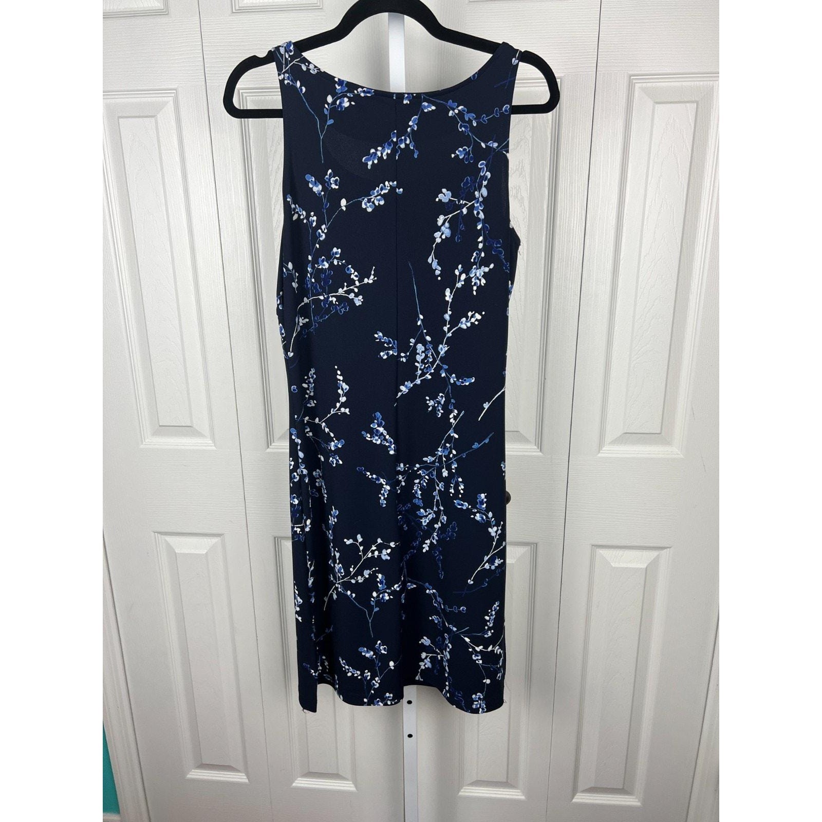 Vintage 90s Alyn Paige Navy Floral Empire Waist Midi Dress Made USA Size 8