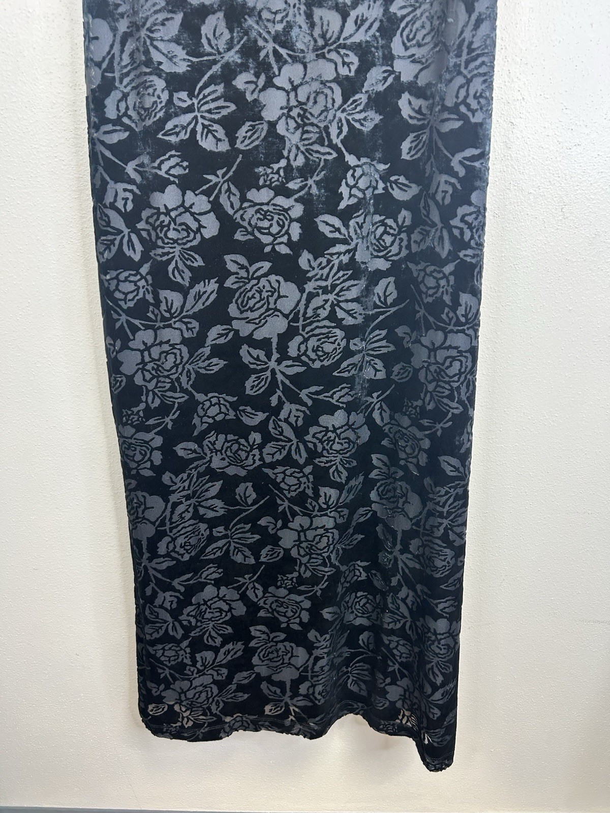 Carole Little Vintage 90s Y2K Black Burnout Velvet Maxi Dress Size 12 Goth Witch