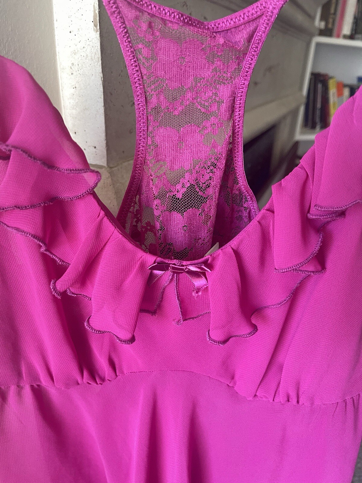 Hot Pink Lingerie Nighty Romantic Coquet Slip Dress Ruffles Spring Fairycore
