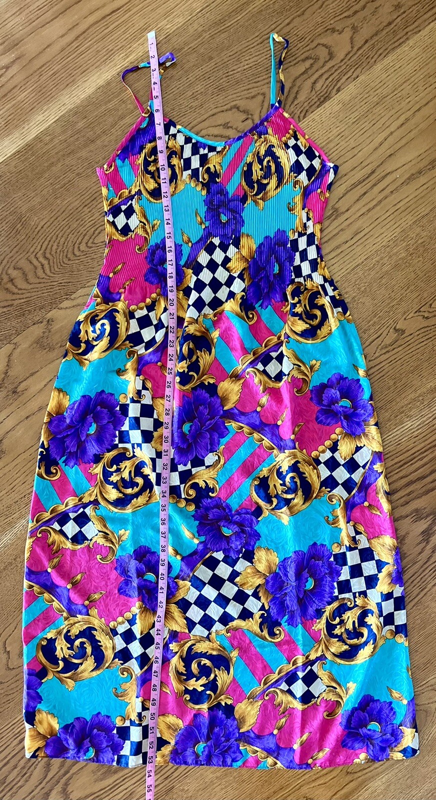Vintage Georgette Trabolsi Colorful Artsy Print Lingerie Night Gown Slip Dress M